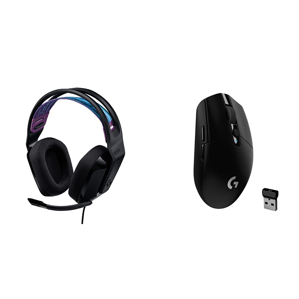 Logitech G335 Wired Gaming Headset & G305 LIGHTSPEED Wireless Gaming Mouse Combo - Black | PC, PS4, Xbox Gaming Setup for Esports & Streaming
