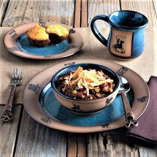 Texas West Blue Dinnerware Set - Elegant Porcelain Plates, Bowls & Mugs - Perfect for Family Dinners, Parties & Home Decor