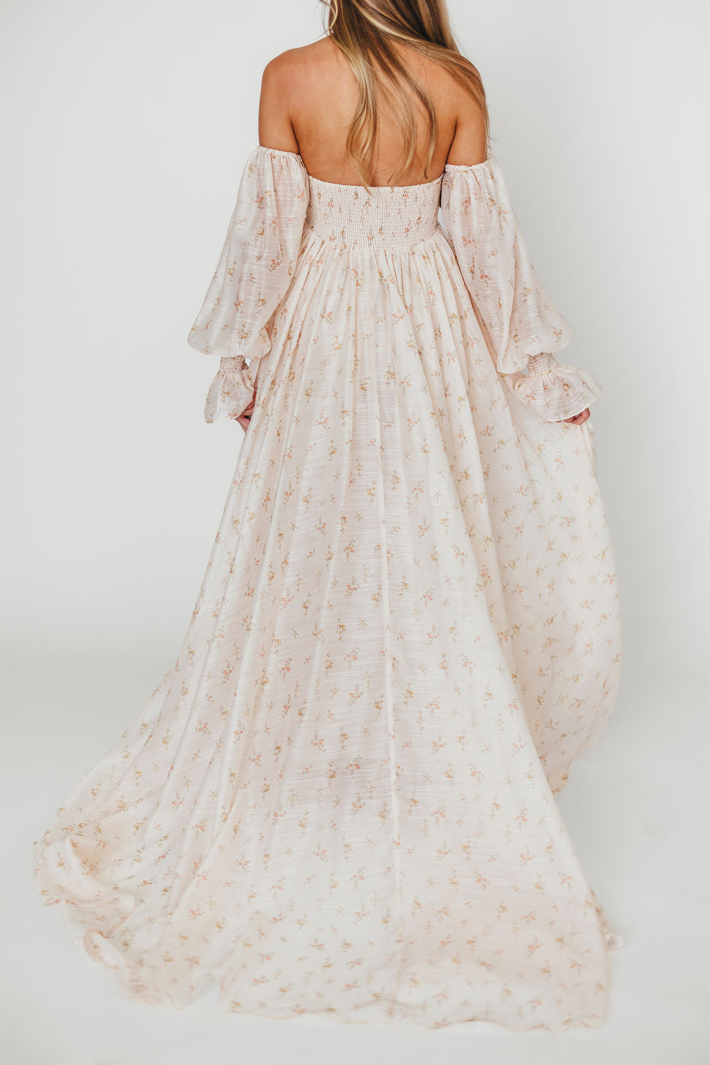 Delilah Maxi Dress with Train in Peach - Bump Friendly Maternity Dress (XS-3XL) | Perfect for Weddings, Baby Showers & Special Occasions