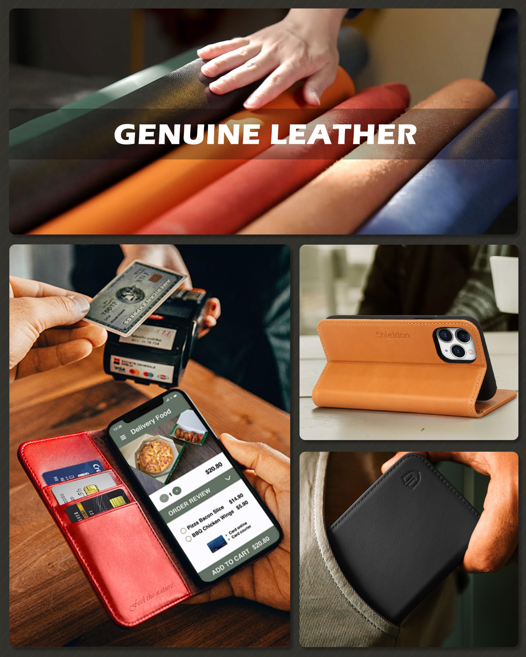 Premium SHIELDON Genuine Leather Wallet Case for iPhone 11 Pro Max (6.5