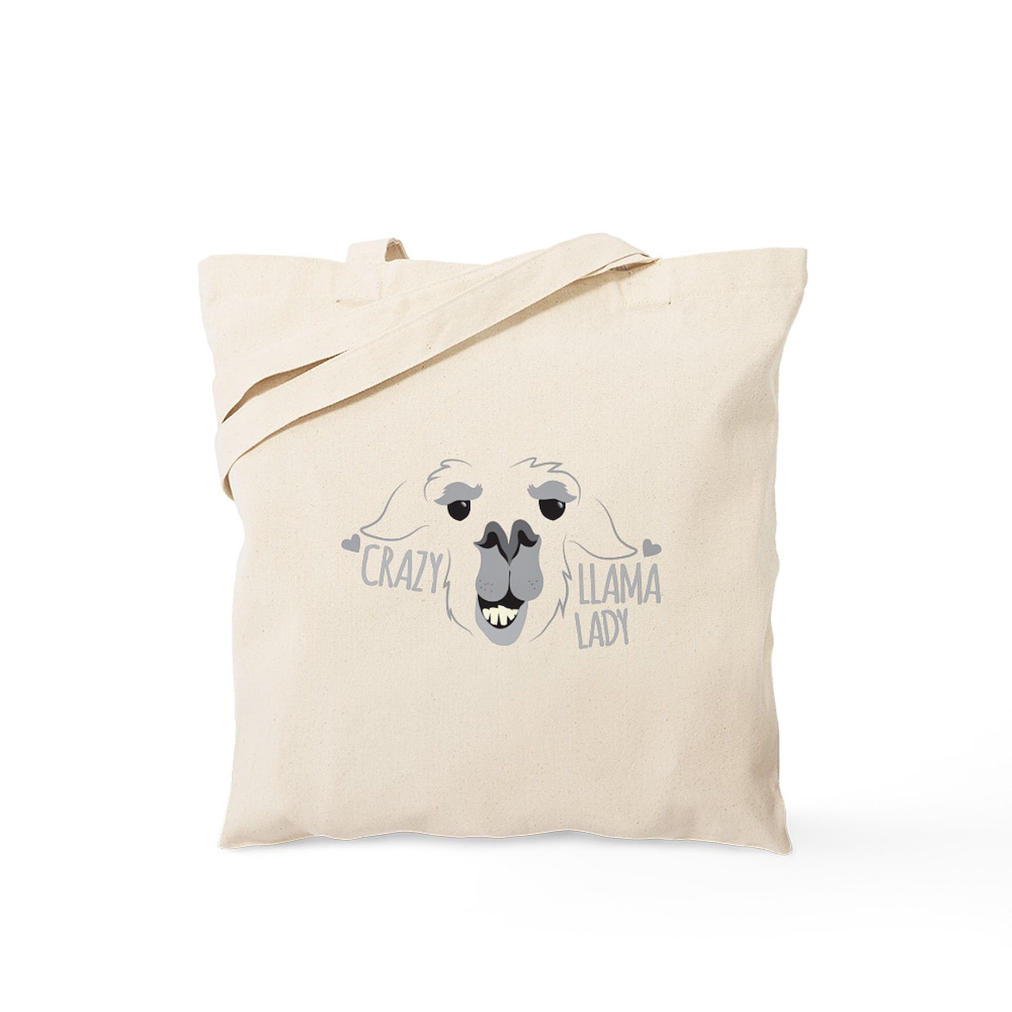 Crazy Llama Lady Tote Bag - Natural Canvas Reusable Shopping Bag for Women | Eco-Friendly Grocery Tote, Beach Bag & Work Tote