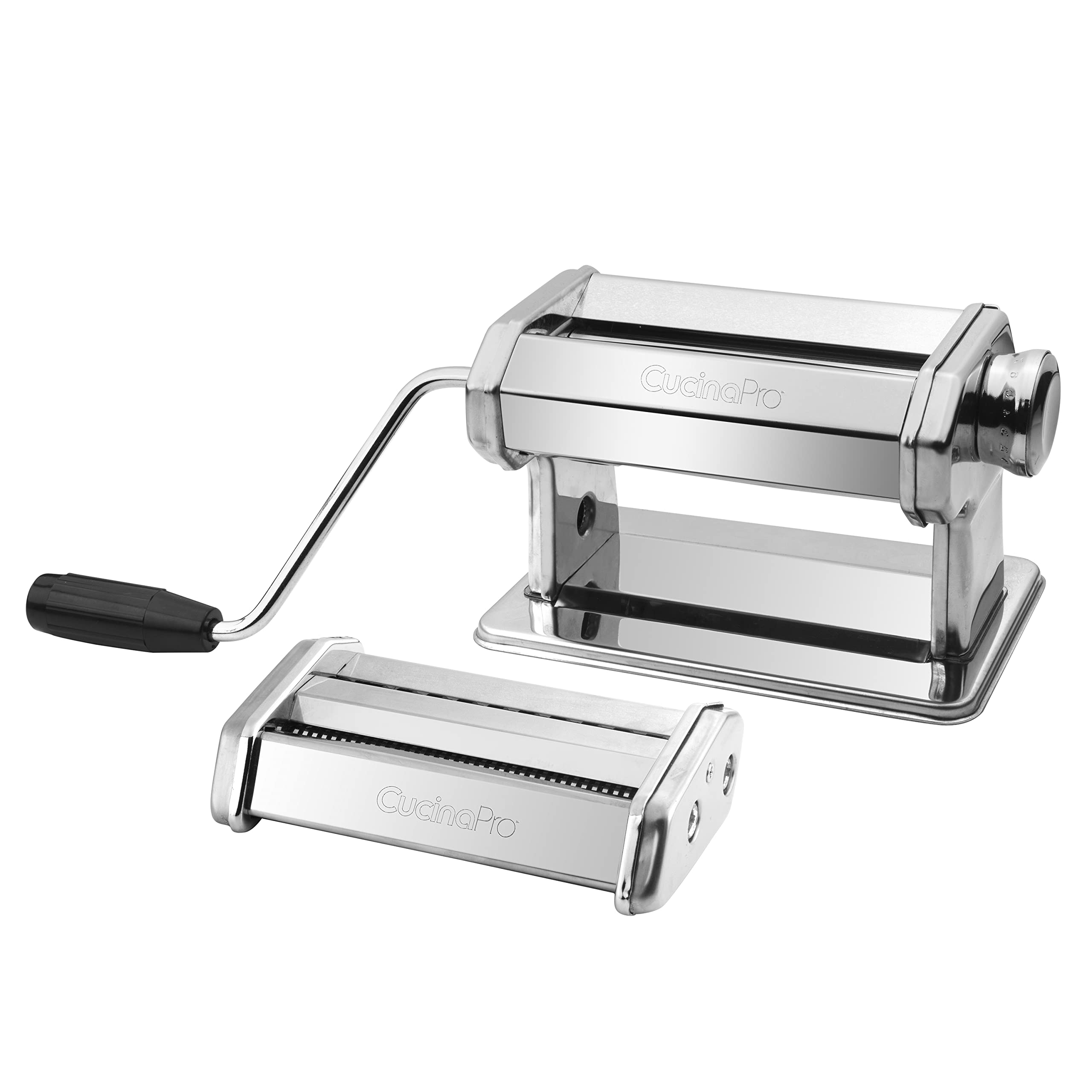 CucinaPro Pasta Maker Machine - Heavy Duty Chrome Steel Pasta Roller with Fettucine & Spaghetti Attachments, Adjustable Thickness Settings & Manual Hand Crank - Perfect for Homemade Italian Pasta, Family Dinners & Cooking Enthusiasts