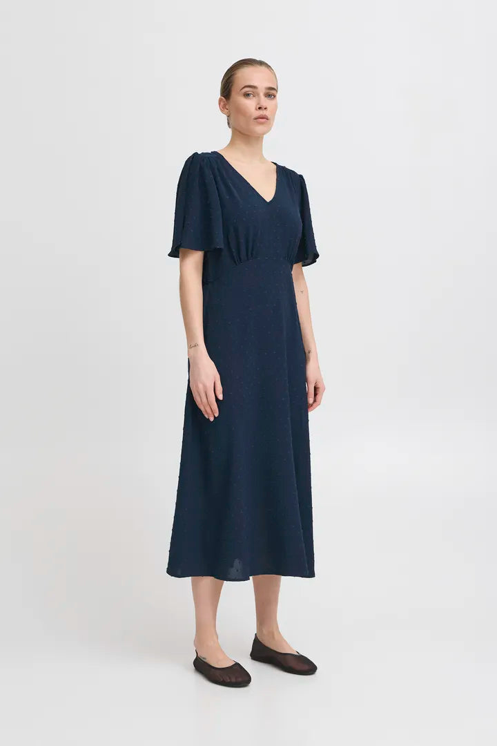 Gabby Midi Dress for Women - Elegant Flowy A-Line Summer Dress with V-Neck & Short Sleeves (Total Eclipse Black) | Perfect for Casual Outings, Beach Vacations & Date Nights