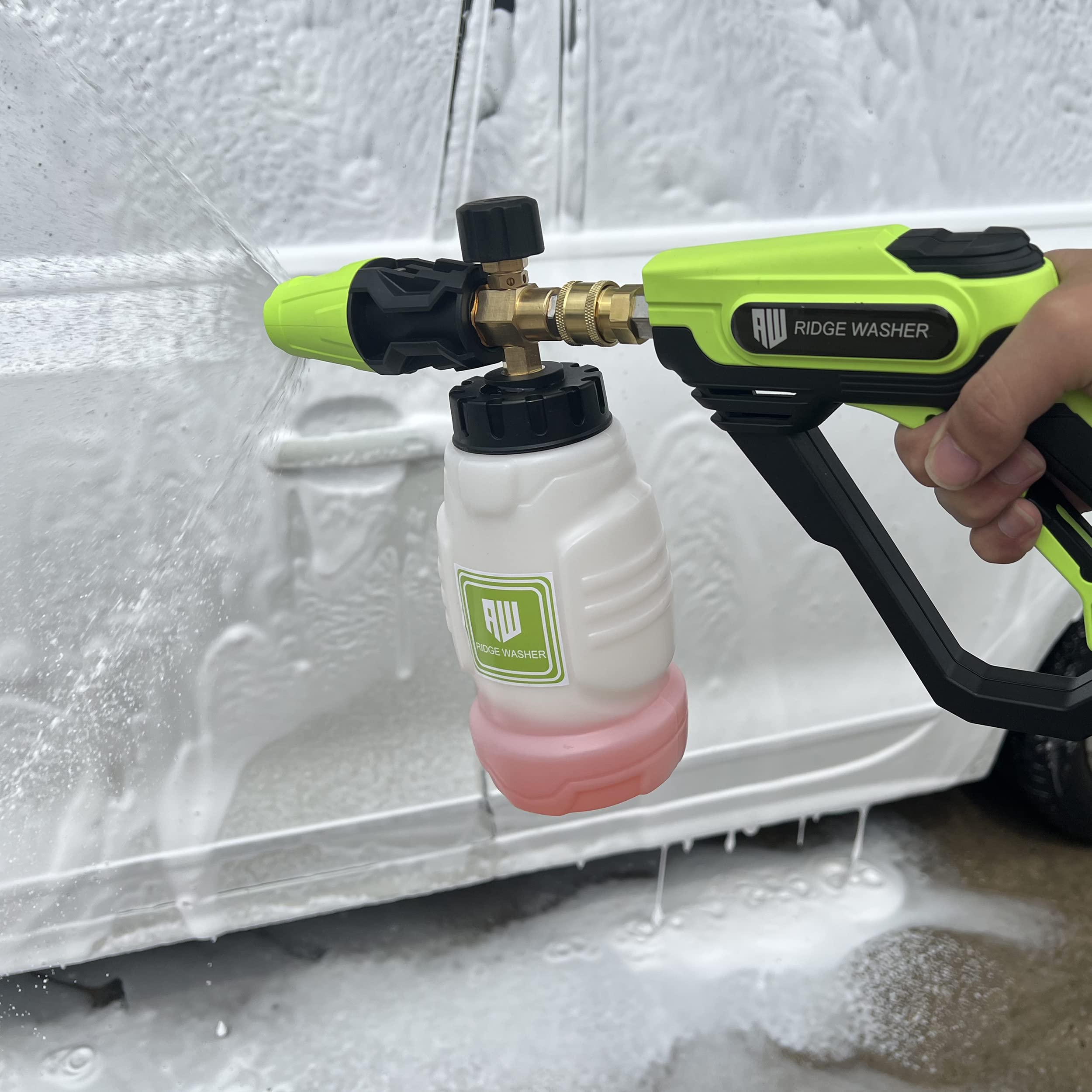 RIDGE WASHER Pressure Washer Gun with Foam Cannon & Snow Foam Lance - 1/4 Inch Quick Connect Foam Gun Kit (1 Liter) - Power Washer Accessory for Car Washing, Driveway Cleaning & Outdoor Surfaces