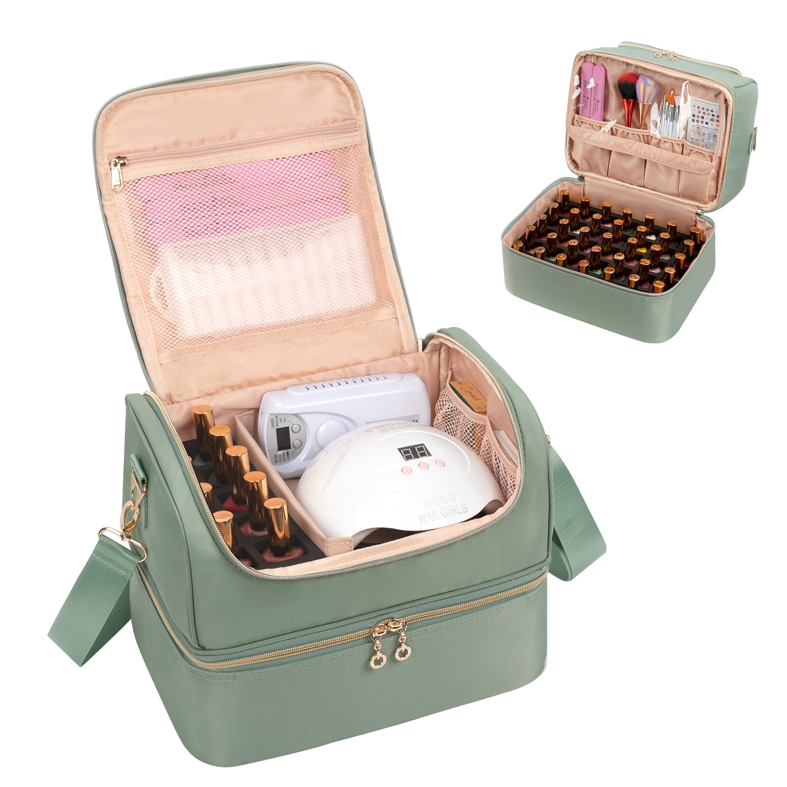 45 Bottle Nail Polish Organizer Case with Nail Lamp Holder - Portable Travel Nail Tech Storage Box for Manicure Tools & Nail Art Supplies | Perfect for Salon Professionals & Home Nail Care