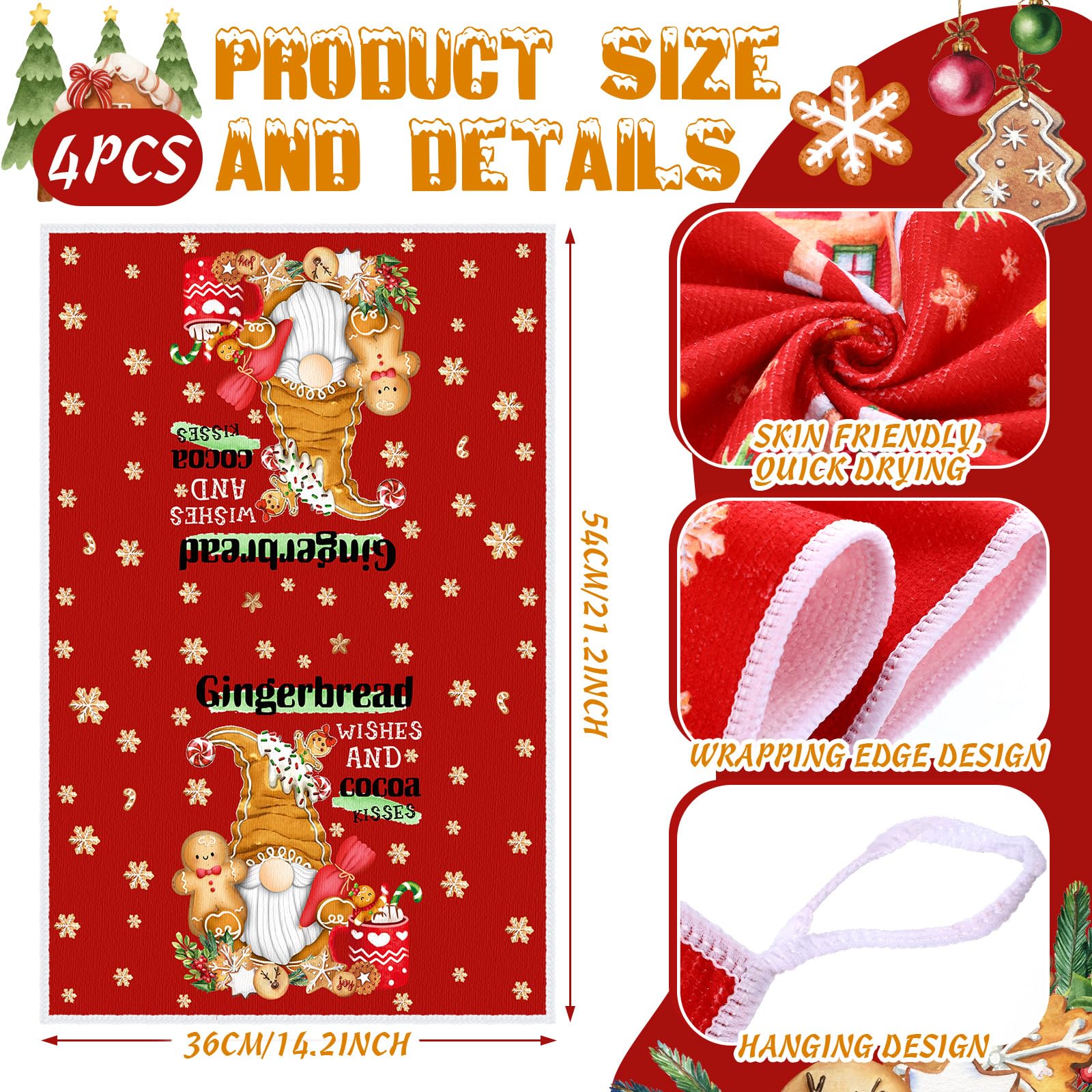 12-Piece Christmas Kitchen Set - 4 Gingerbread Man Dish Towels, 4 Gingerbread House Oven Mitts & 4 Candy Pot Holders for Holiday Cooking, Baking & Festive Home Decor | Perfect for Christmas Dinner, Cookie Baking & Kitchen Gifts