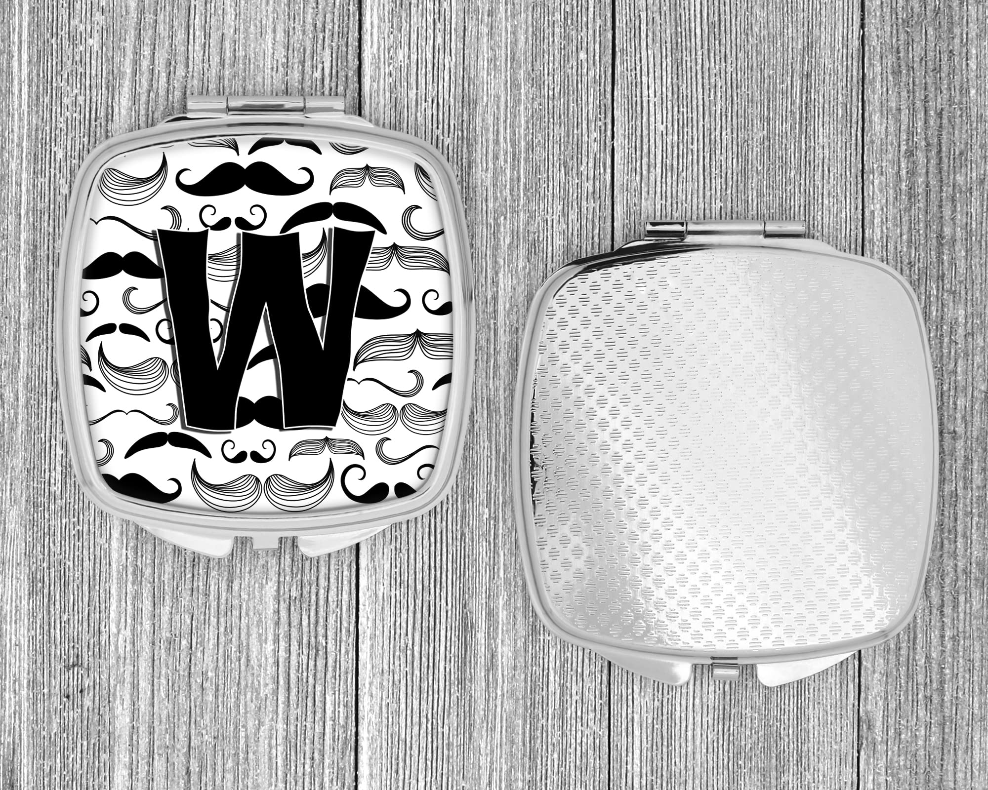 Caroline's Treasures CJ2009-WSCM Letter W Mustache Compact Mirror - Elegant Travel Makeup Mirror for Women & Girls, Perfect Gift Idea, Portable Folding Handheld Mirror for Home, Purse & Travel