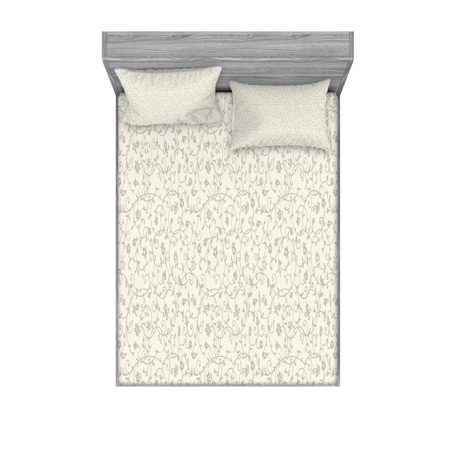 Ambesonne Floral 2-Pack Fitted Sheet & Pillow Sham Set - Monochrome Vintage Flowers Bedding Decor (4-Piece Set, Includes 2 Twin XL Fitted Sheets & 4 Pillowcases) in Pale Taupe & White - Perfect for Guest Rooms, Dorm Decor & Vintage Style Bedrooms