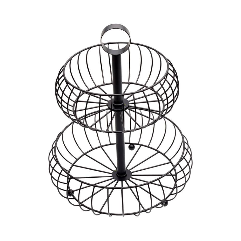 Monroe 2-Tier Fruit Storage Basket - Rustic Wooden Kitchen Organizer for Fresh Fruits, Vegetables & Home Decor | Perfect for Countertop, Pantry & Farmhouse Style Kitchens