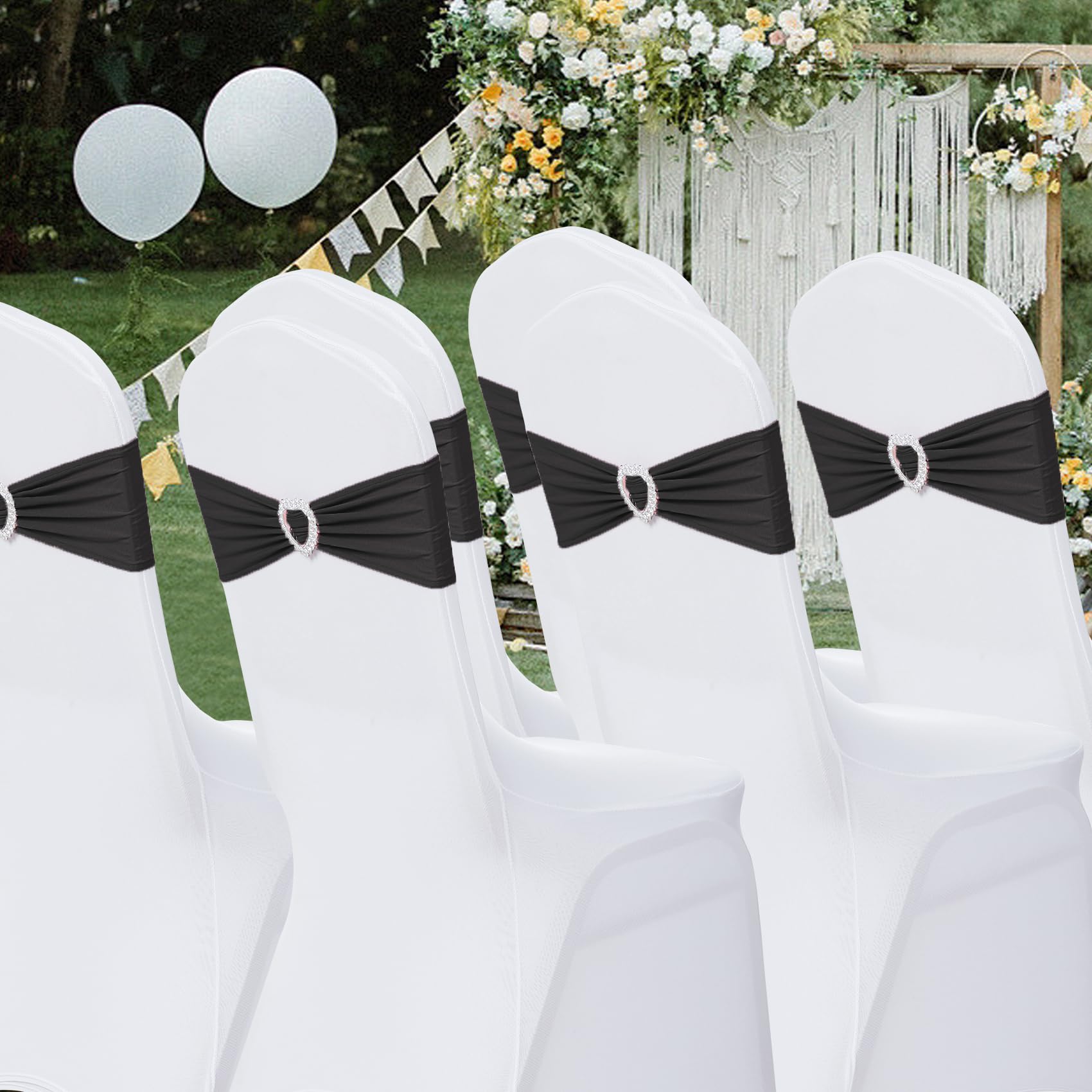 Howhic 30-Pack Stretch Spandex Chair Sashes with Buckle Slider - Universal Elastic Chair Bands for Wedding, Banquet, Party & Event Decorations (Black) | Perfect for Chair Covers, Table Settings & Venue Decor