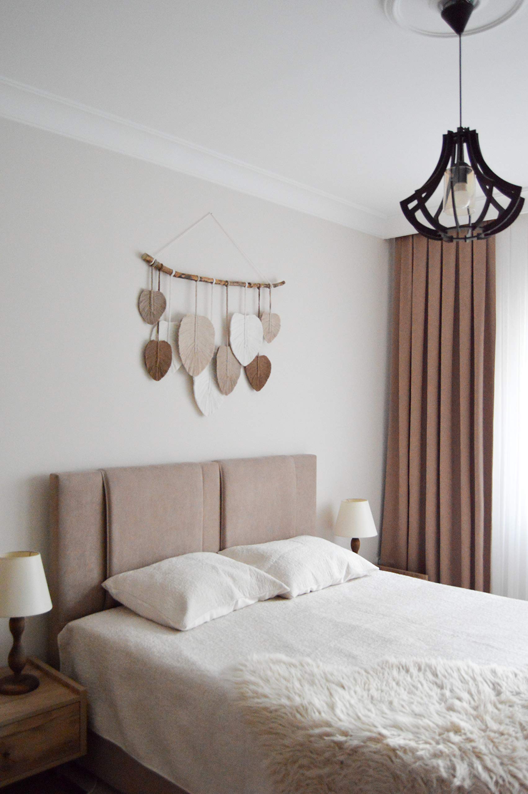 Handmade Boho Macrame Feather Wall Hanging - Large Woven Yarn Tapestry for Bedroom, Dorm & Living Room Decor | Bohemian Wall Art & Aesthetic Home Decor | Perfect for Bedroom Accent Wall, Cozy Living Spaces & Meditation Rooms