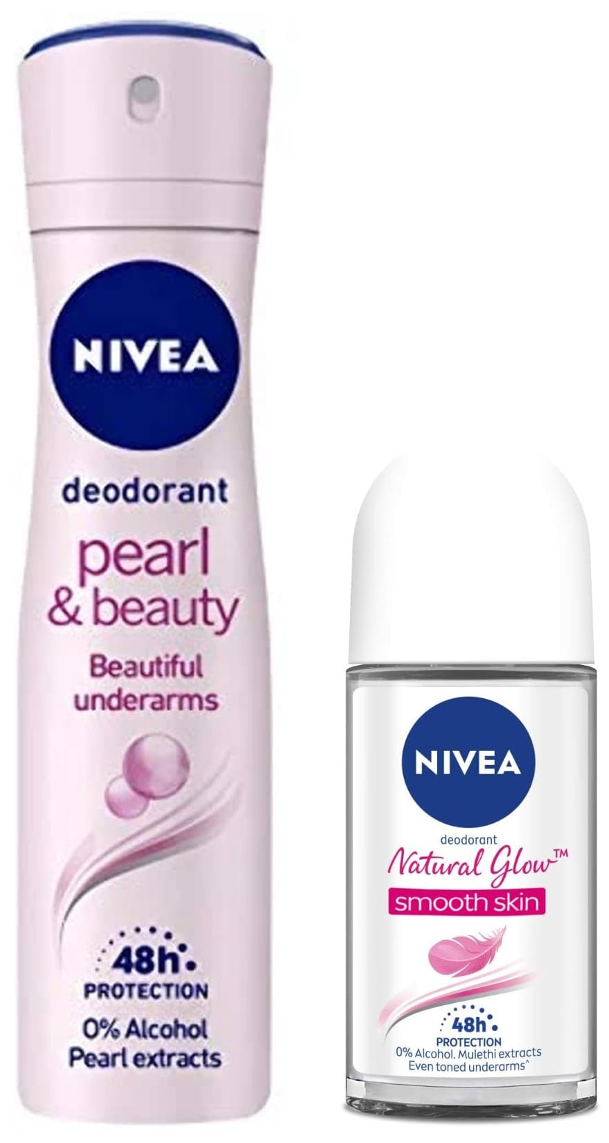 NIVEA Women's Whitening Smooth Skin Deodorant Roll-On 50ml & Pearl & Beauty Deodorant 150ml – Fresh All Day for Workouts & Daily Use