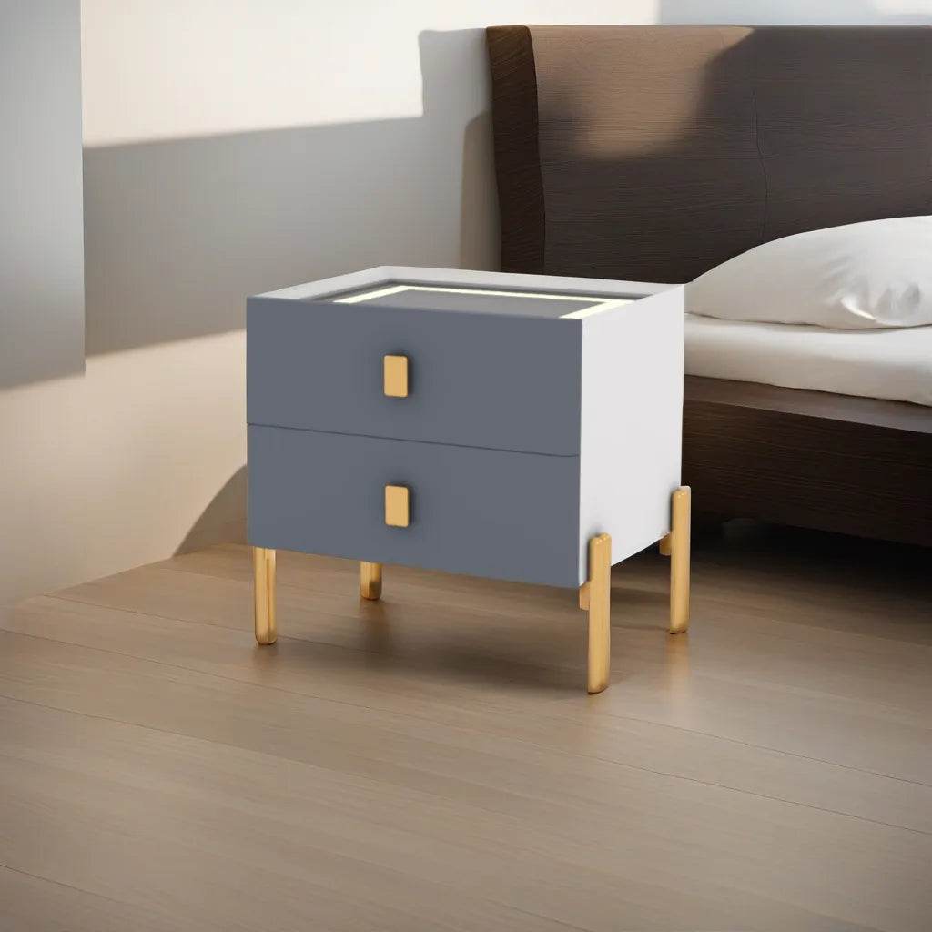 Modern Hopson LED Nightstand with USB Charging Port & Drawer - Perfect for Bedroom, Living Room, and Dorm Room Organization