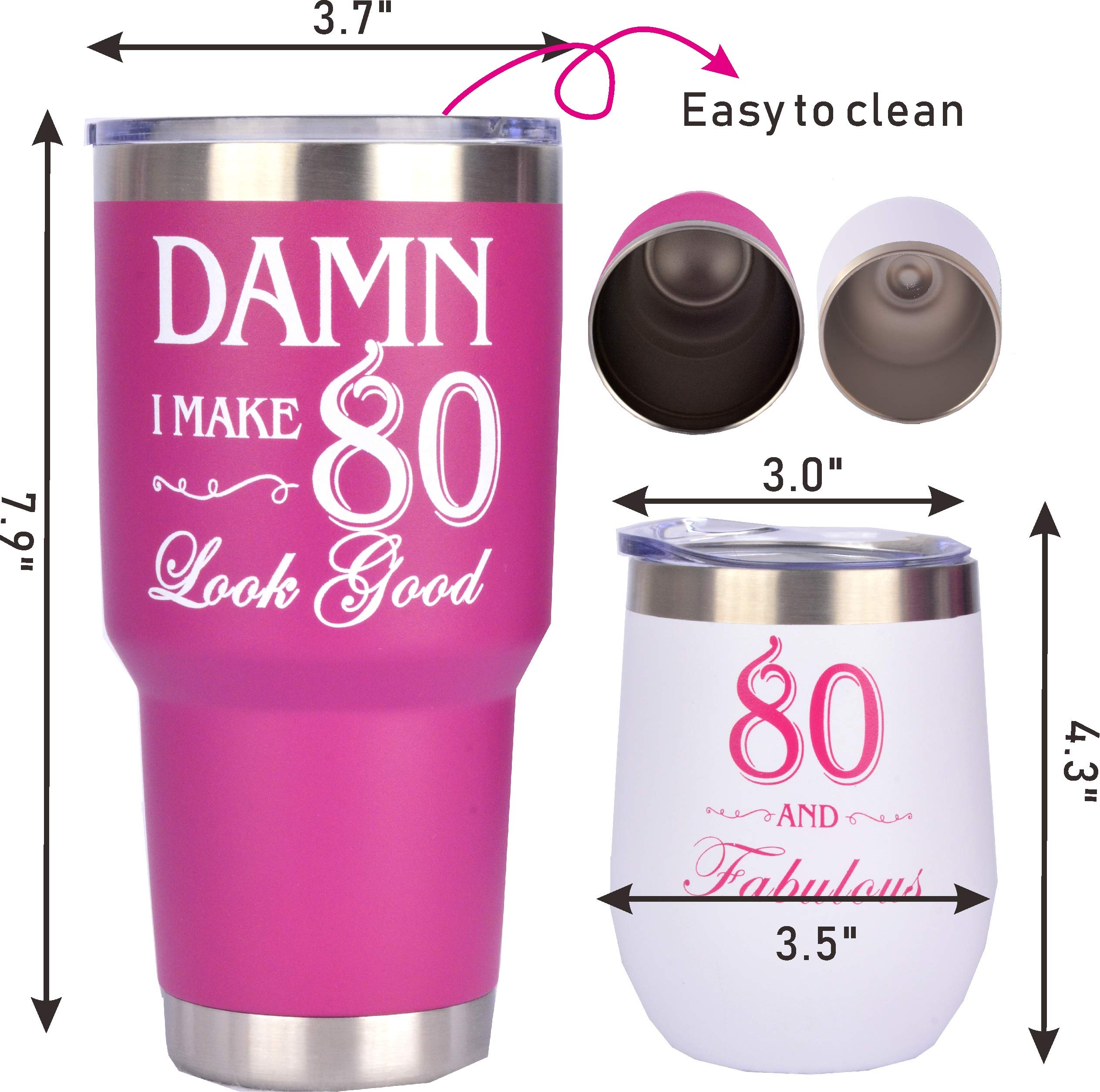 MEANT2TOBE 80th Birthday Gifts for Women - 80 and Fabulous Tumbler Set with Lid & Straw | Insulated Stainless Steel Cup for Mom, Sister, Her | Perfect 80th Birthday Present Idea for Coffee, Tea & Cold Drinks at Home, Office or Travel