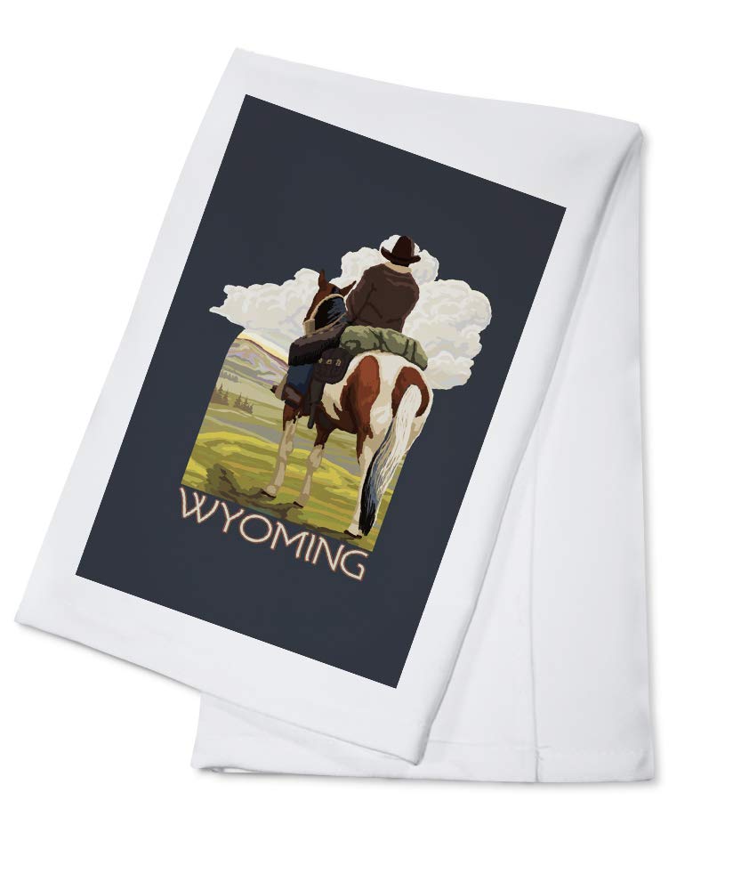 Wyoming Cowboy & Horse Cotton Tea Towel - 100% Cotton Decorative Hand Towel for Kitchen, Dining & Home Decor - Perfect for Farmhouse, Western & Rustic Style Homes