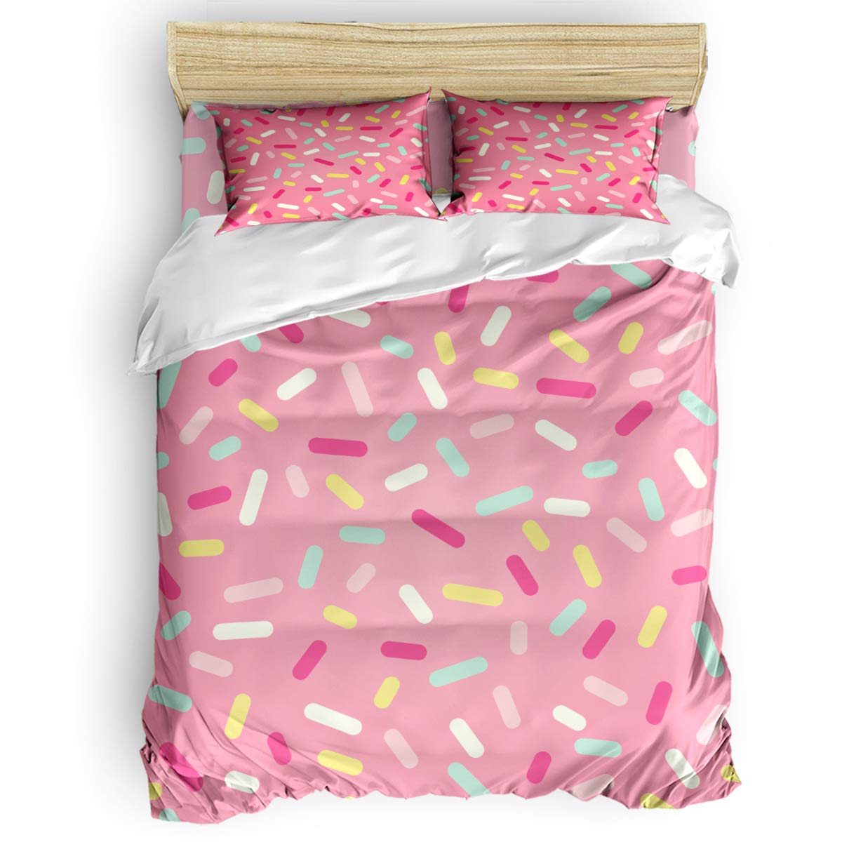 Luxury Soft 4-Piece Full Size Duvet Cover Set - Sunflower Donut Candy Cake Ice Cream Design Bedding (1 Duvet Cover + 1 Sheet + 2 Pillowcases) for Cozy Bedroom Decor & Teen Girls Room