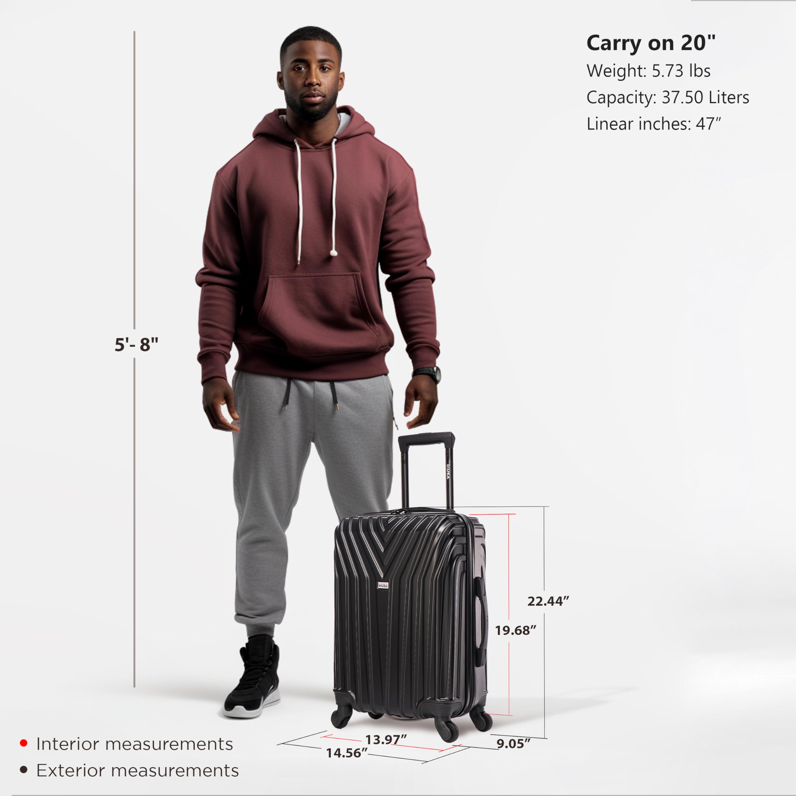 VASTY 20-Inch Lightweight Hardshell Spinner Luggage - Durable Carry-On Suitcase with 360° Wheels & Telescopic Handle - Perfect for Air Travel, Business Trips & Weekend Getaways (Black)