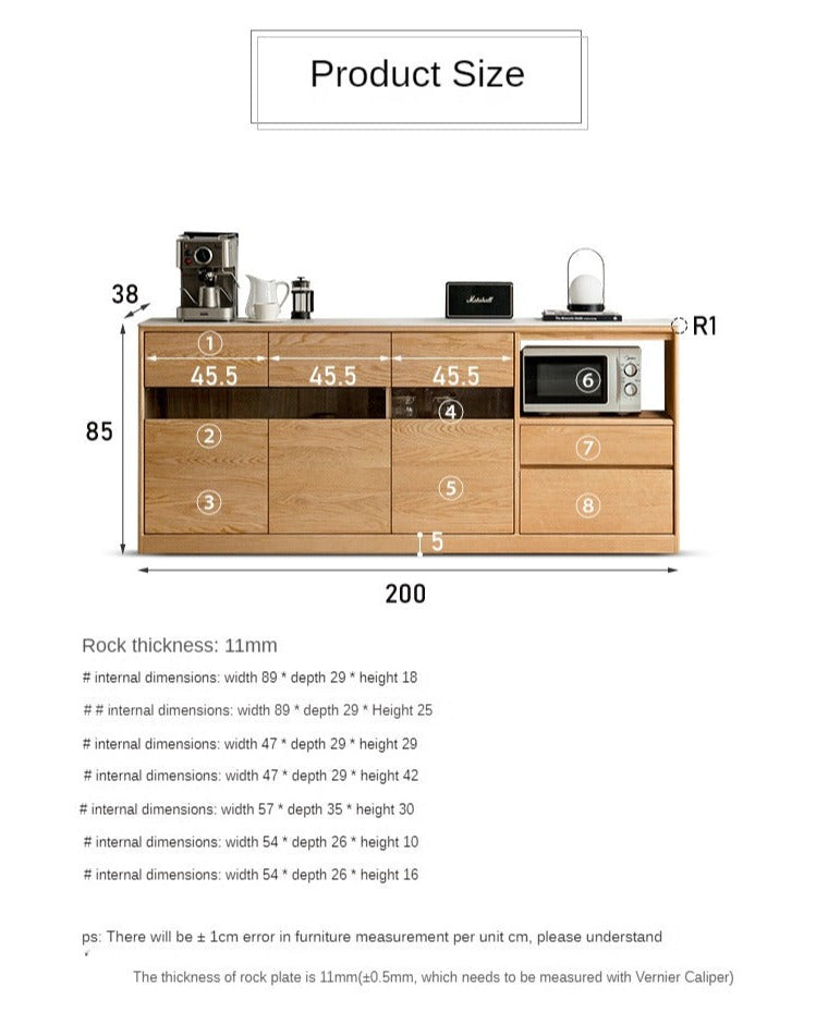 Oak Solid Wood Nordic Sideboard with Slate Top - Modern Buffet Cabinet for Dining Room, Living Room & Entryway Storage