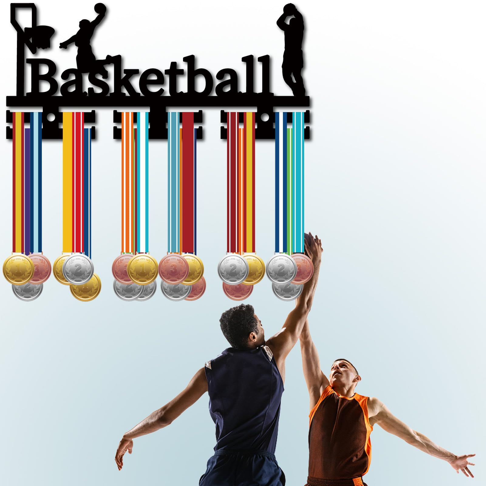 Acrylic Basketball Medal Holder - Wall Mount Sports Award Display Rack for Badges & Ribbons (11.4x5.1in) - Perfect for Athlete Gifts, Competition Winners & Basketball Enthusiasts - Ideal for Trophy Rooms, Sports Clubs & Home Gym Decor