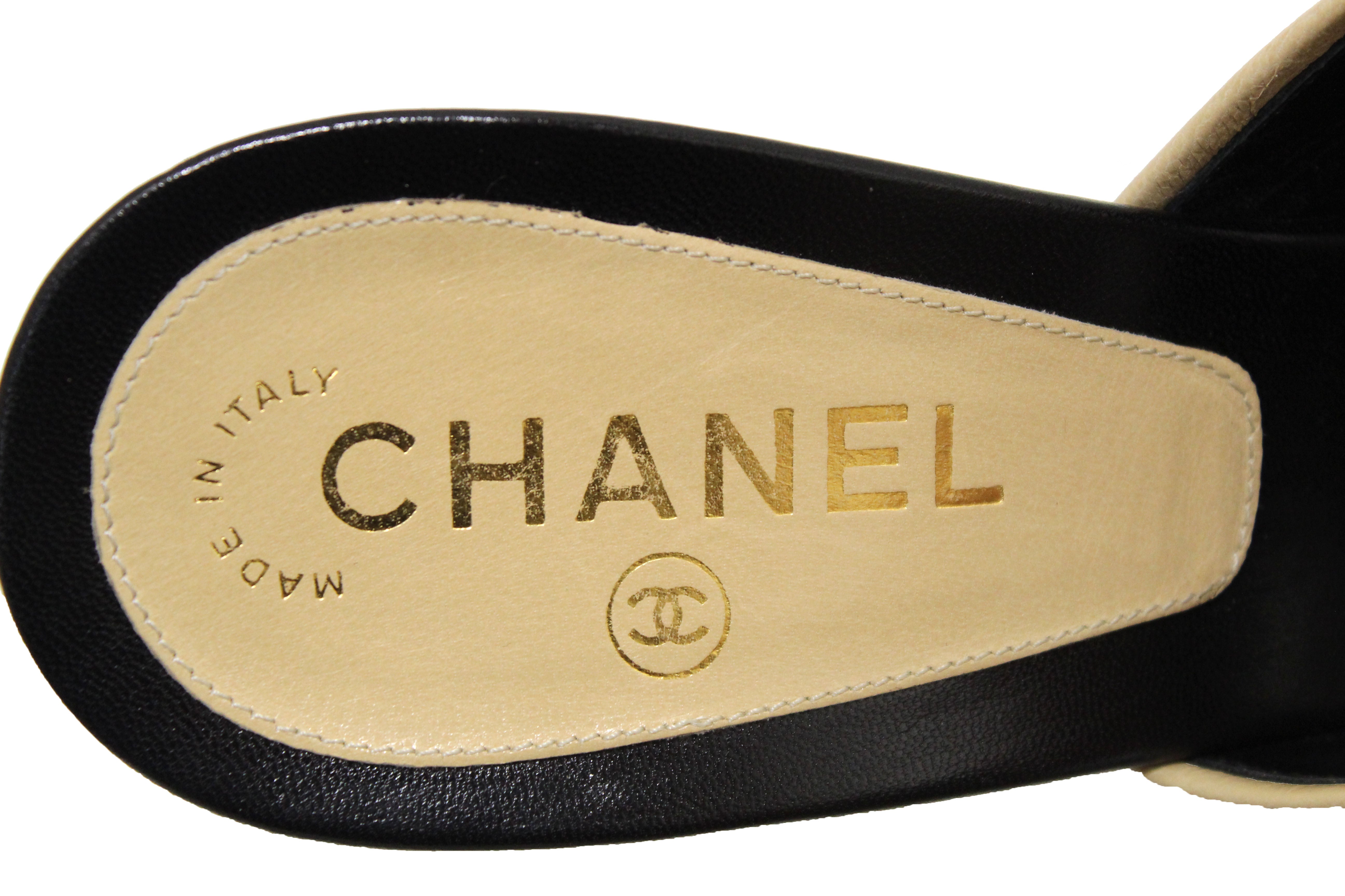 Authentic Chanel Black Leather CC Logo Turnlock Mule Sandals with Strap - Size 40 | Luxury Heeled Slides for Women, Perfect for Parties & Evening Events