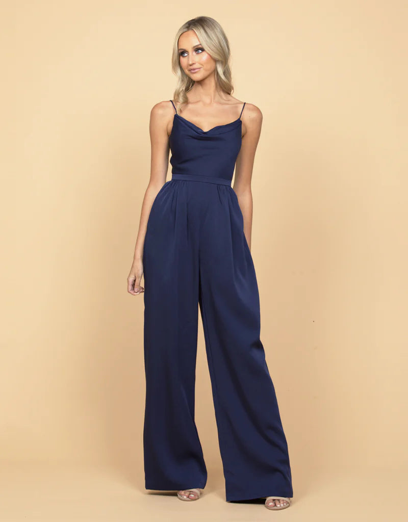 Carlee Cowl Neck Jumpsuit - Women's Elegant Long Sleeve Romper for Casual Wear, Date Night & Office Outfits