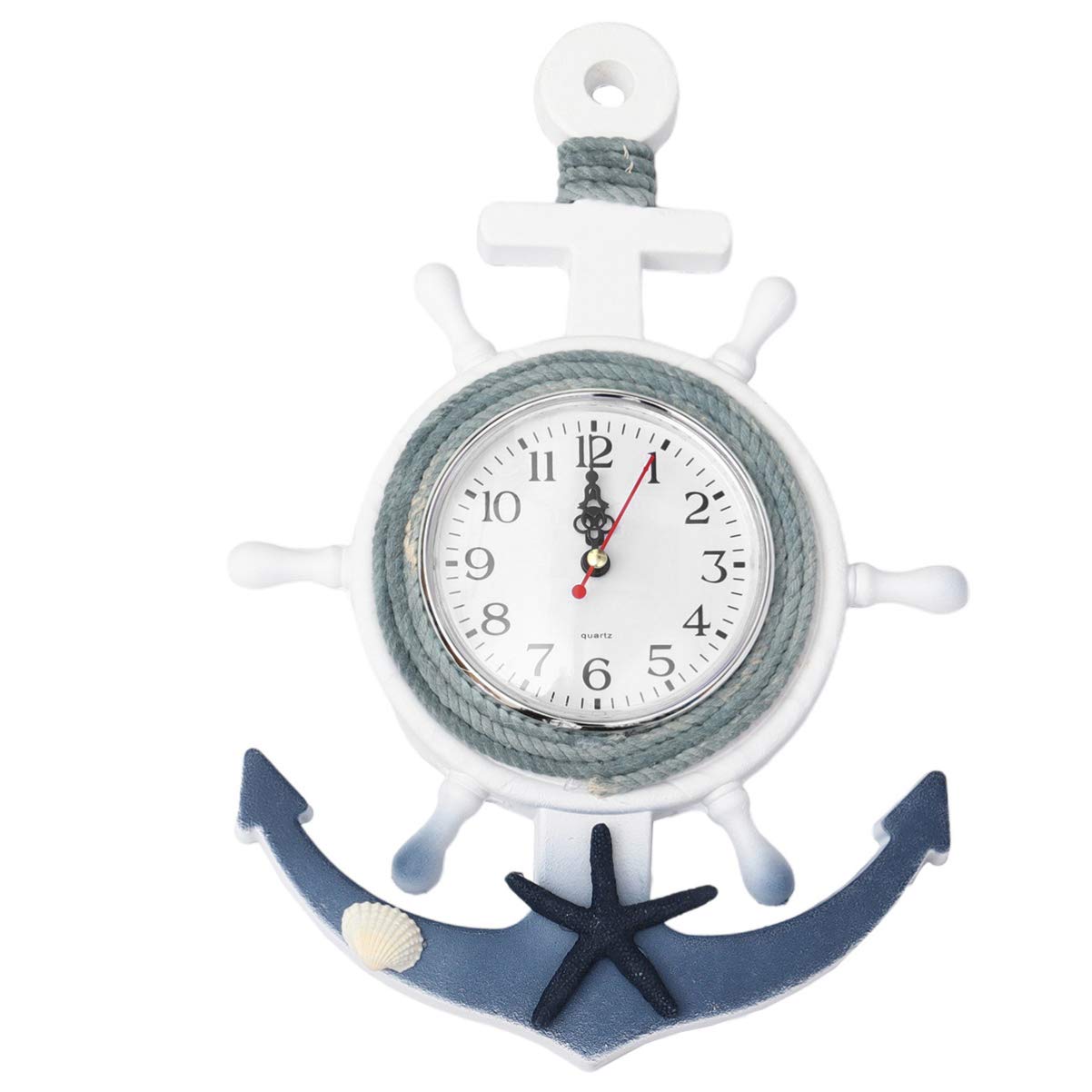 FOMIYES White and Blue Mediterranean Style Boat Anchor Wall Clock - Silent Non-Ticking Home Decor for Living Room, Bedroom, Office | Nautical Themed Wall Hanging Clock with Star Design