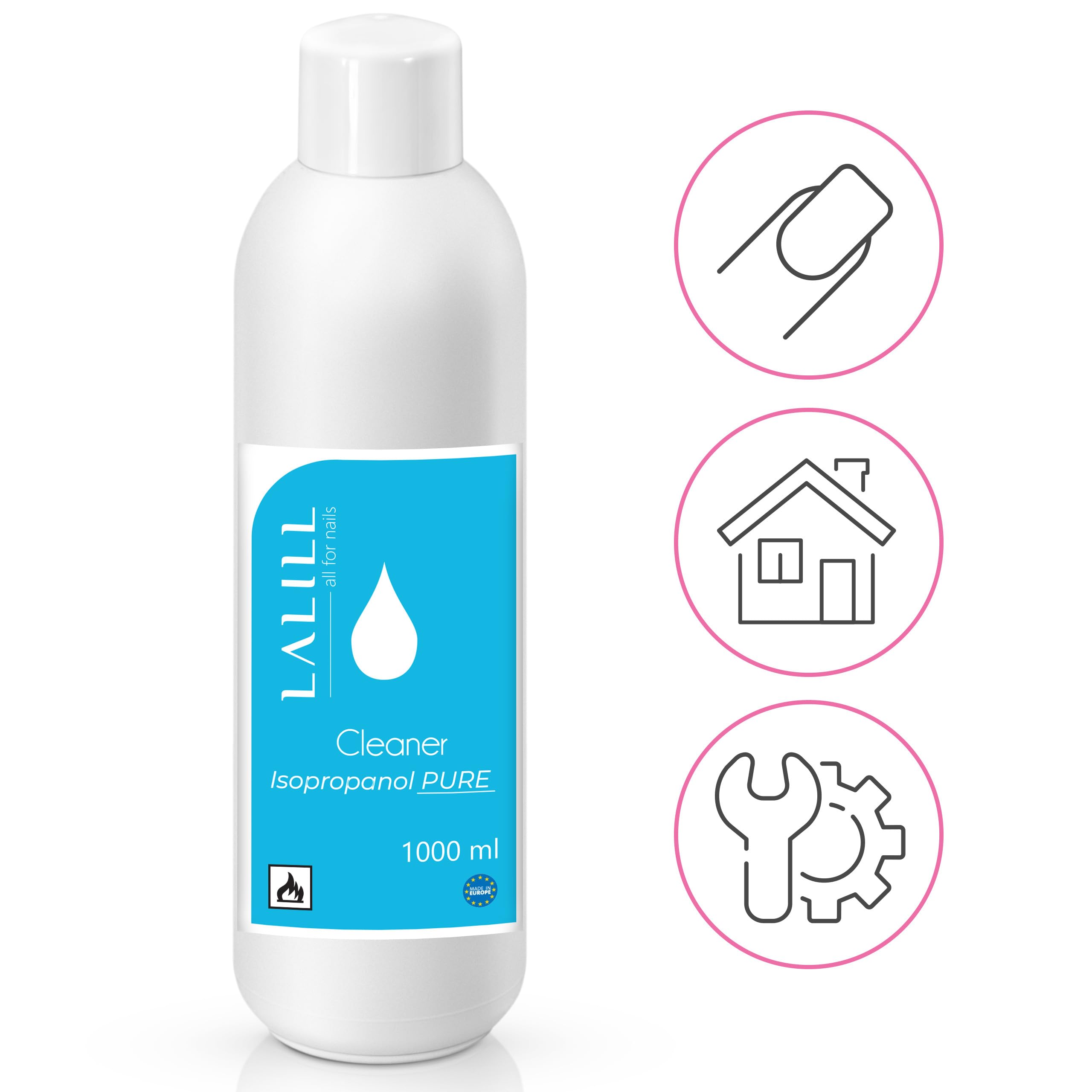 Lalill 1000ml 99% Isopropanol IPA Nail Cleaner & Degreaser - Removes Gel Polish, Nails, Hybrids & Brushes - Professional Salon & Home Manicure Essential
