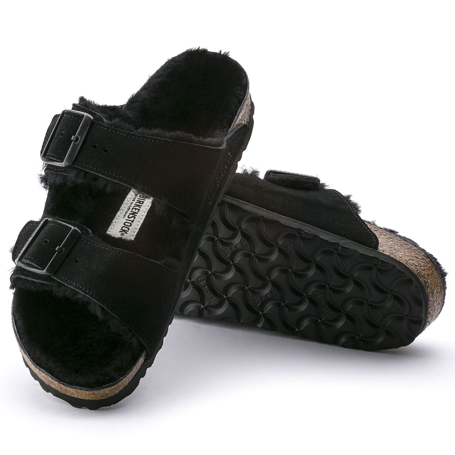 Birkenstock Arizona Shearling Suede Sandals for Women - Soft Black Leather Comfortable Slide Sandals - Perfect for Home, Office & Casual Outings