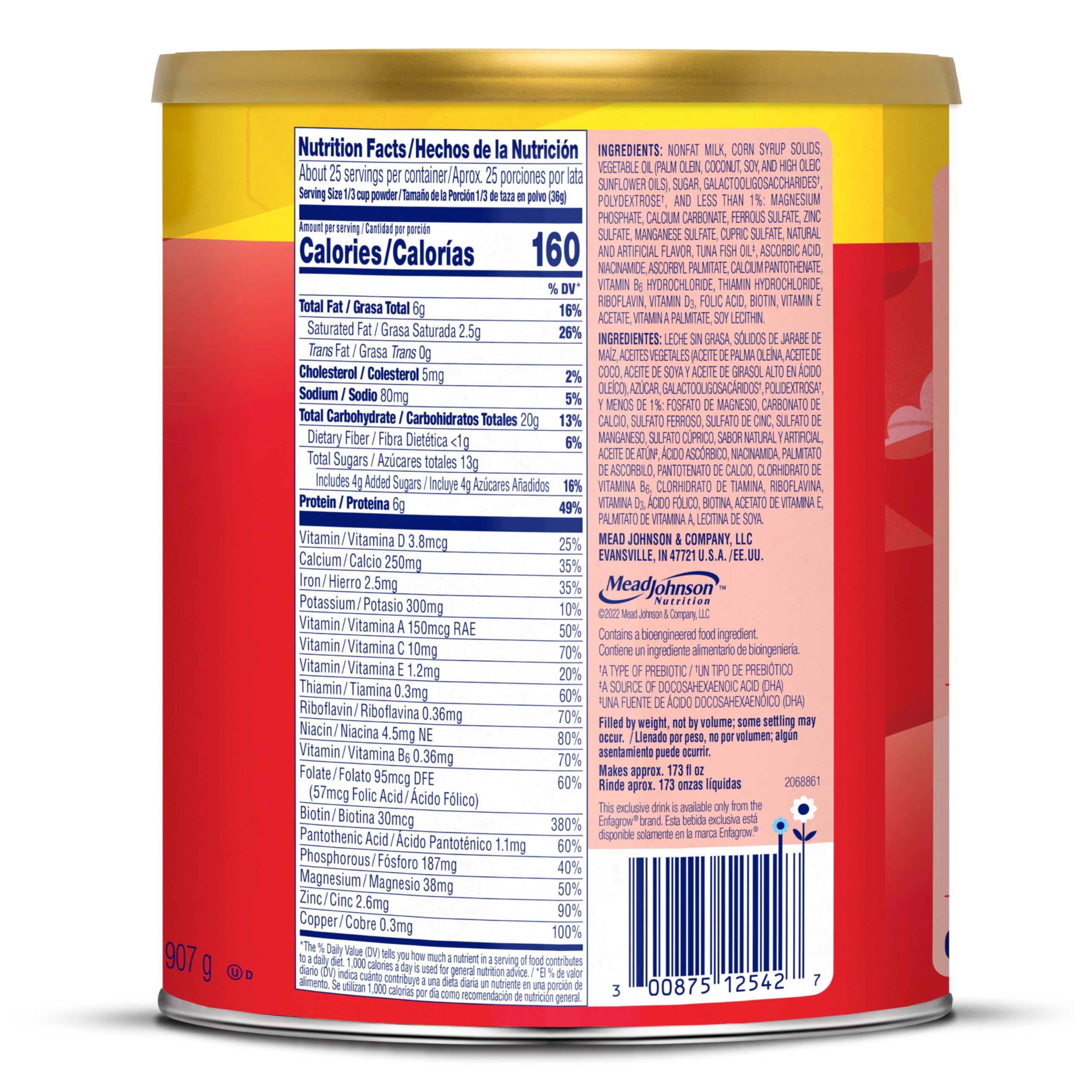Enfagrow PREMIUM Toddler Nutritional Drink Powder with Real Milk, Omega-3 DHA for Brain Development, Prebiotics for Immune Support - Non-GMO Baby Formula (32 Oz Can, Pack of 6) - Ideal for Growing Toddlers' Daily Nutrition & Immune Health