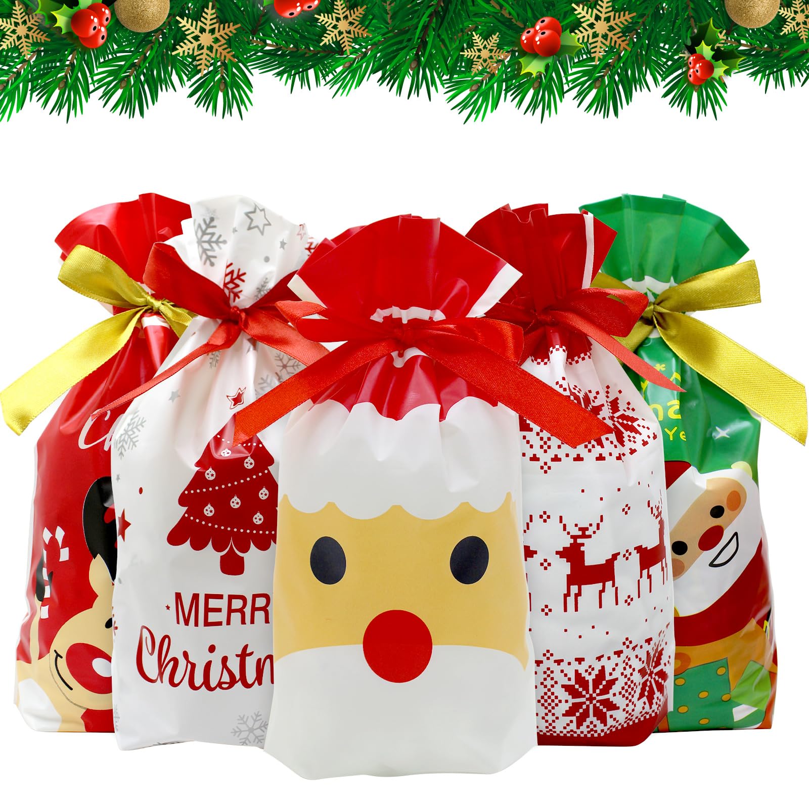 50 PCS Christmas Candy Bags - Red Drawstring Treat Bags for Holiday Gifts, Party Favors, Stocking Stuffers & Xmas Gift Wrapping (Perfect for Classroom Exchanges, Office Parties & Family Gatherings)