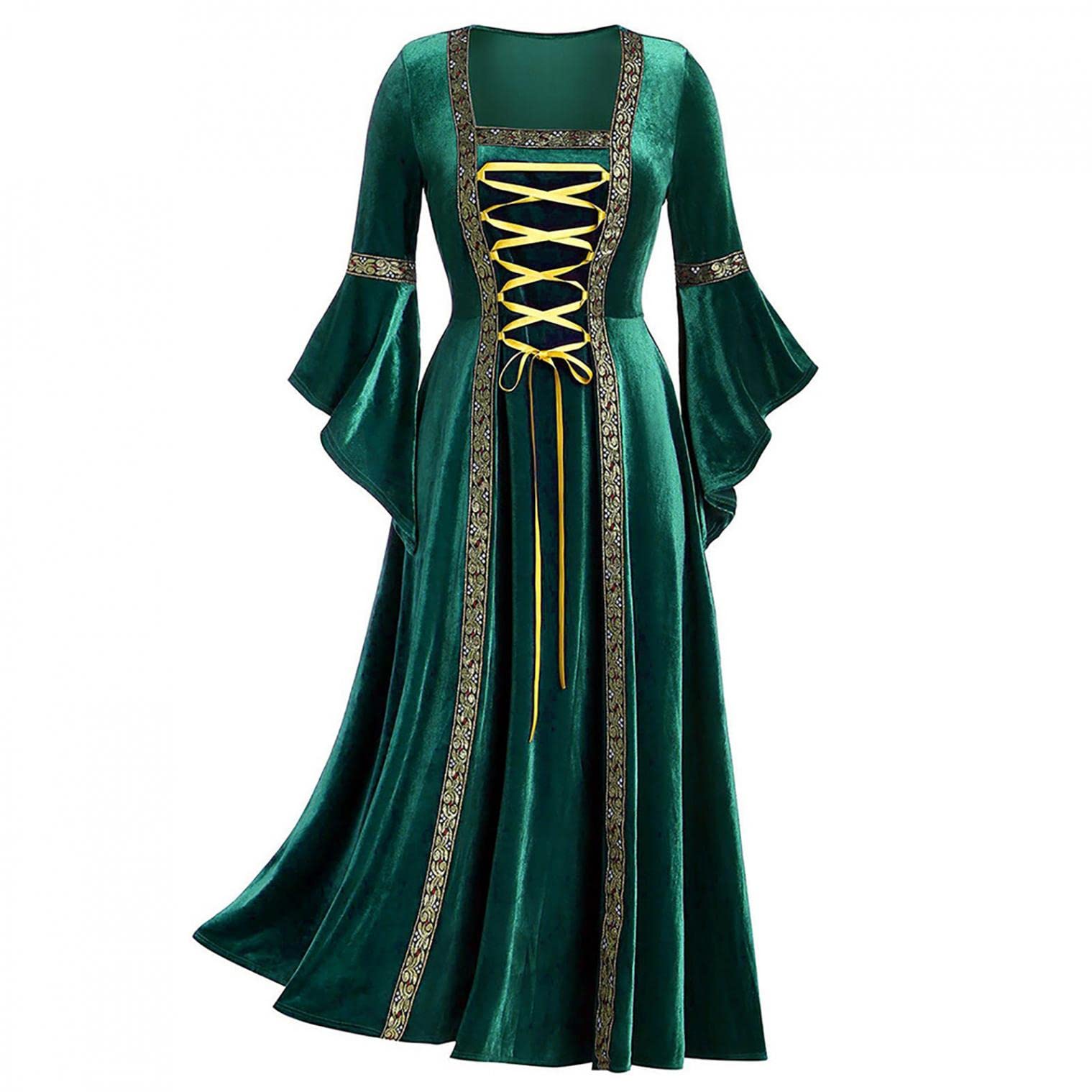 INESVER Renaissance Costume for Women - Victorian Medieval Lace Up Dress with Long Sleeves, Retro Ball Gown, Gothic Elegance | Perfect for Halloween, Cosplay, Renaissance Fairs & Themed Parties