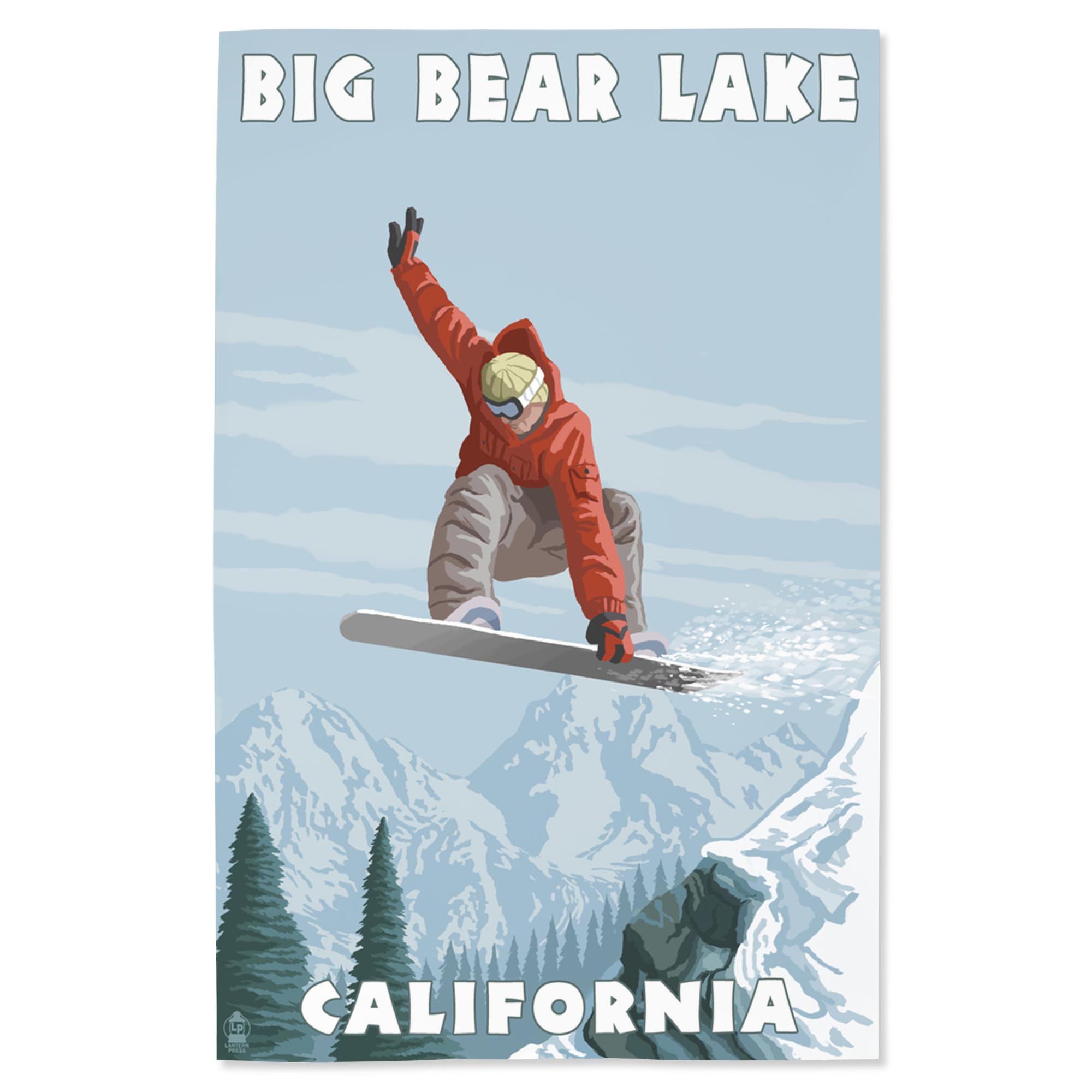 Lantern Press 16x24 Inch Giclee Art Print - Big Bear Lake California Snowboarder Jumping Action - Wall Decor for Living Room, Bedroom & Office