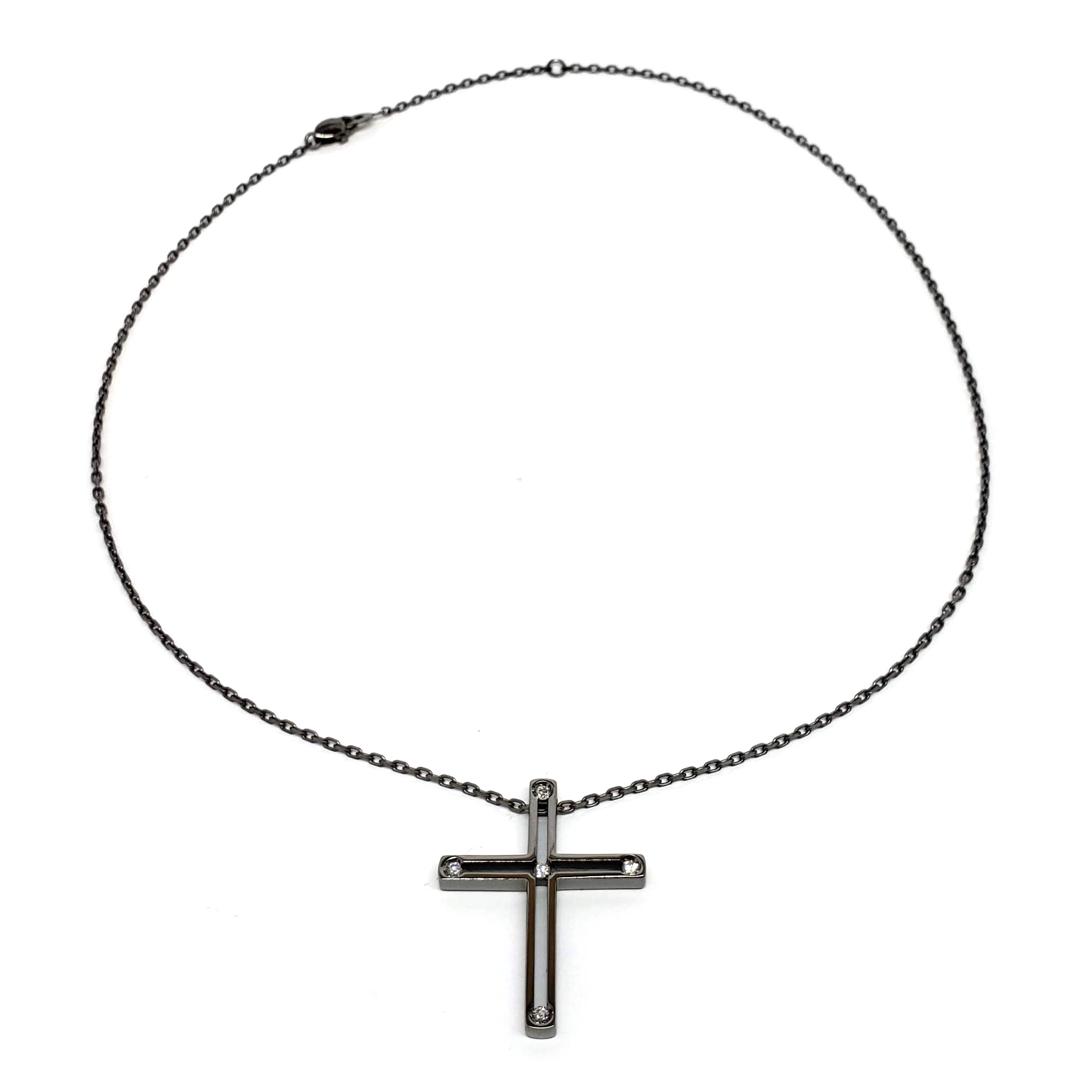 Damiani Black Cross Pendant Necklace - 18K Gold & Diamond Accents for Men & Women | Perfect for Gifts, Weddings & Religious Occasions