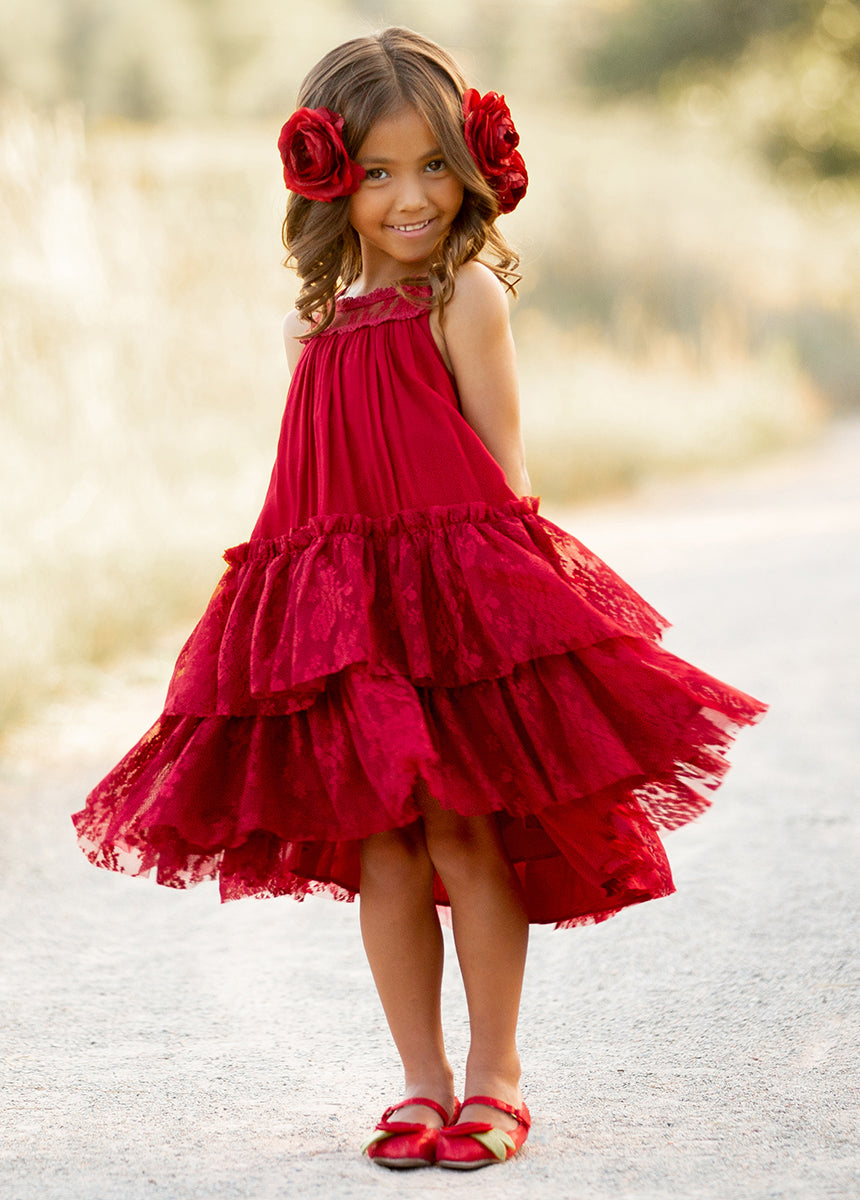 Elegant Catrina Dress in Crimson Red - Perfect for Daytime Outfits, Parties & Special Occasions
