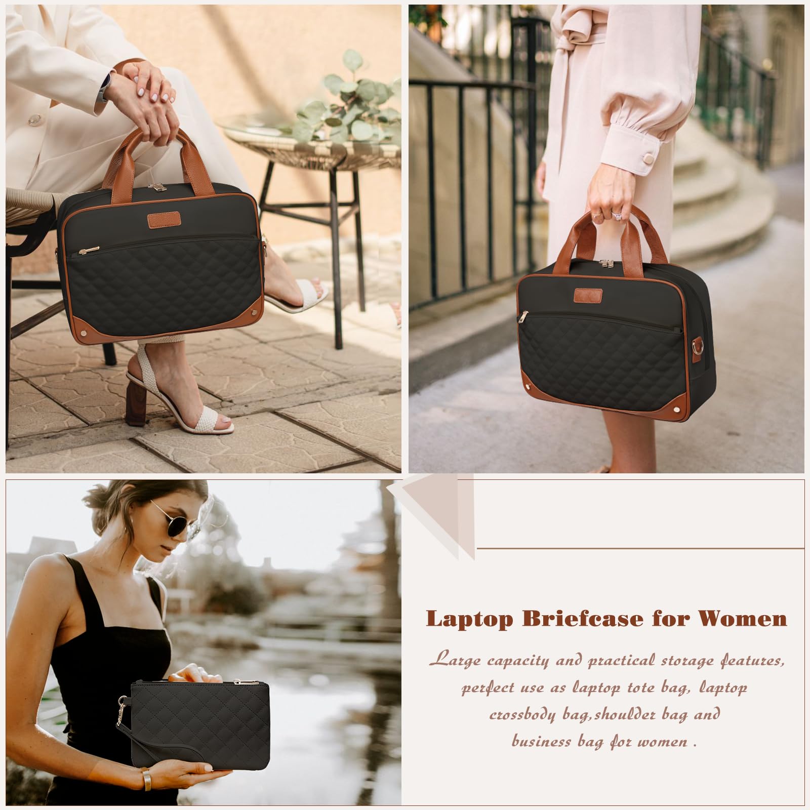 Stylish Waterproof Leather Laptop Briefcase for Women - 15.6 Inch Professional Work Bag with Detachable Clutch Purse - Perfect for Business Travel, Office Commute & Daily Work Essentials