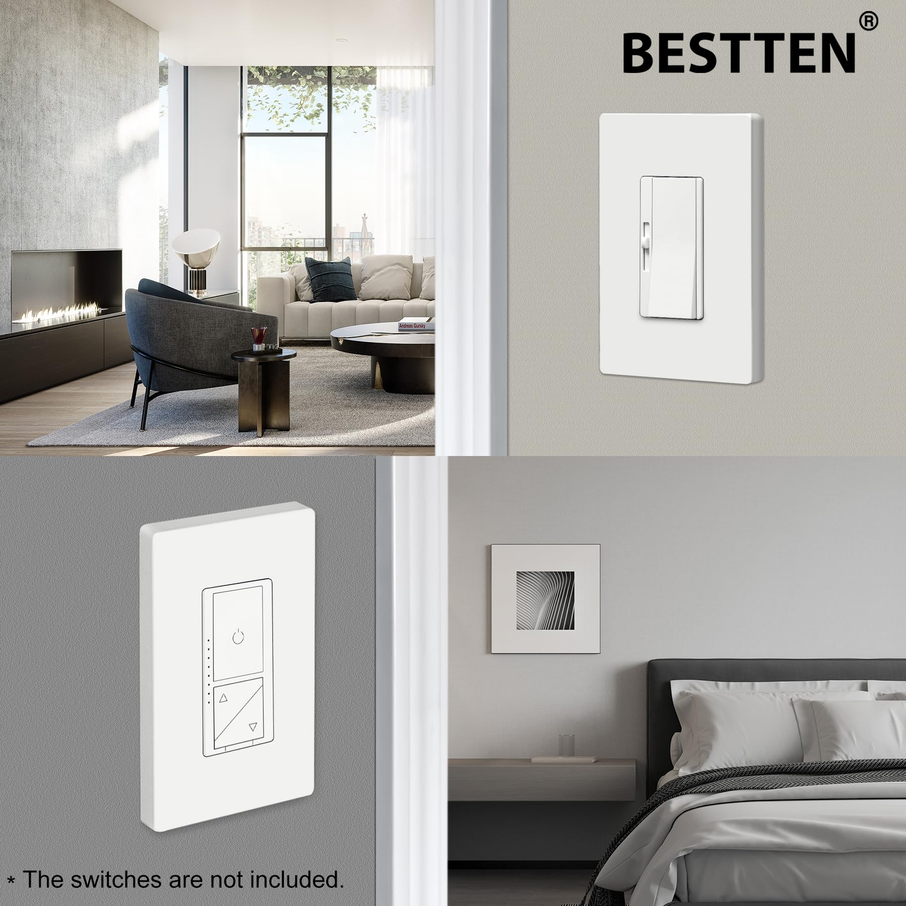 (100 Pack) BESTTEN 1-Gang Screwless Wall Plate - Glossy White Decorator Outlet Cover for Light Switch, Dimmer, USB, GFCI & Receptacle - Ideal for Home, Office & Commercial Renovations