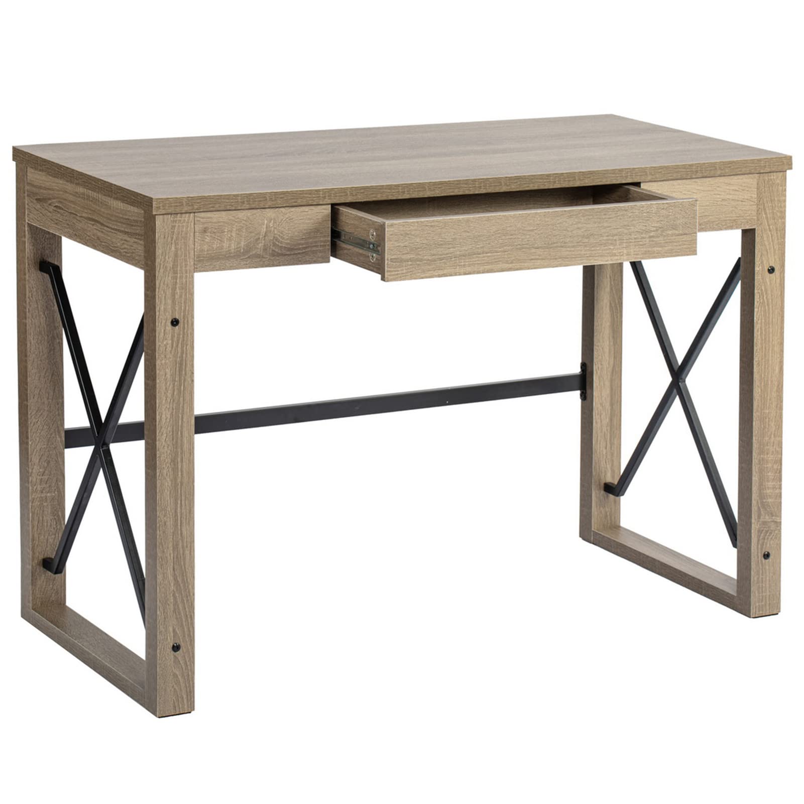 Rustic Oak 44 Inch Industrial Home Office Desk with Storage Drawer - Farmhouse Style Computer Workstation for Small Spaces | Sturdy Writing Table for Home Office, Study & Remote Work