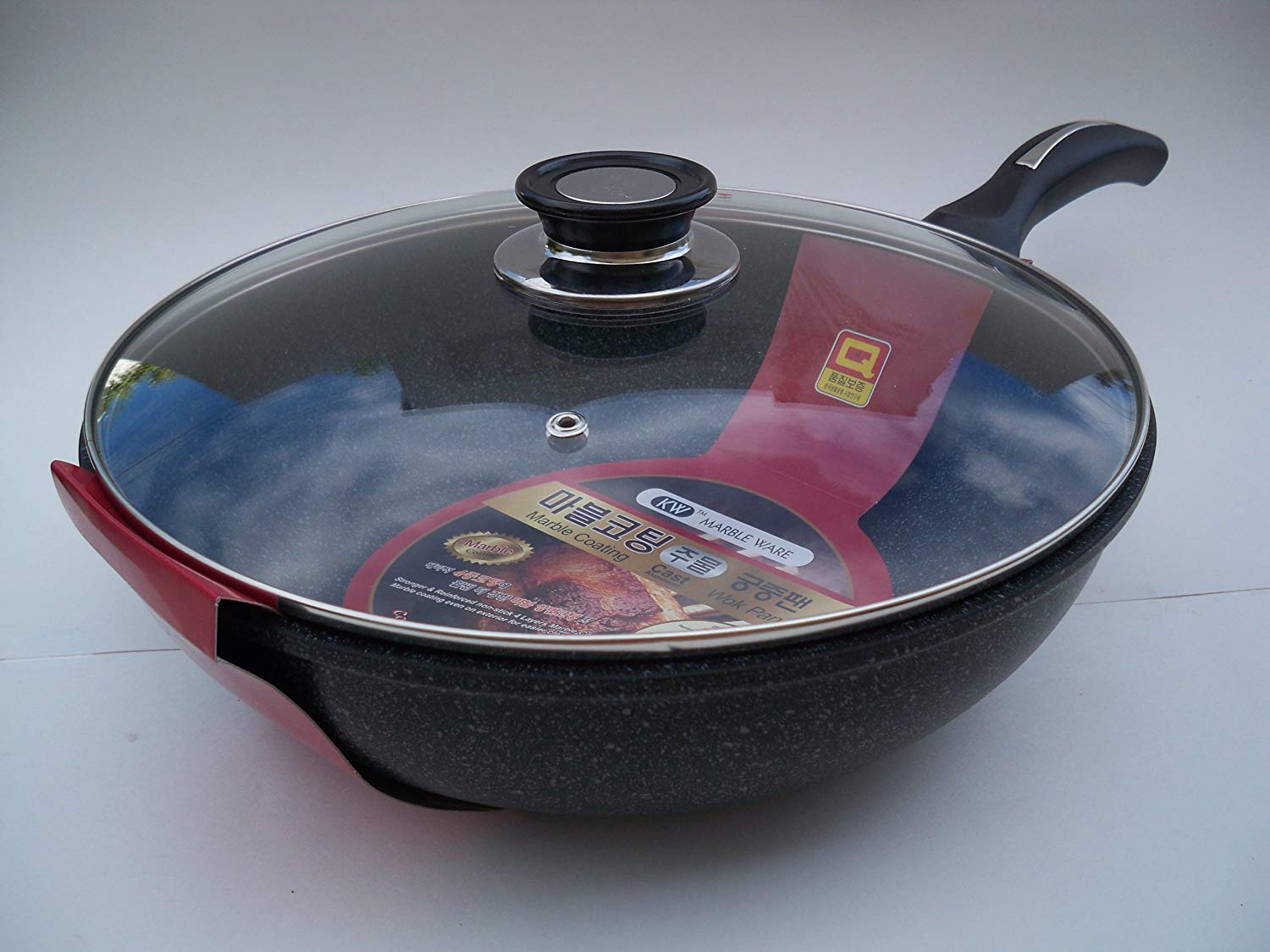 Premium 32cm Ceramic Marble Coated Cast Aluminum Non-Stick Stir Fry Wok with Glass Lid - Healthy Cooking, Asian Stir Fry, Sauteing & Frying - Perfect for Home Chefs & Professional Kitchens