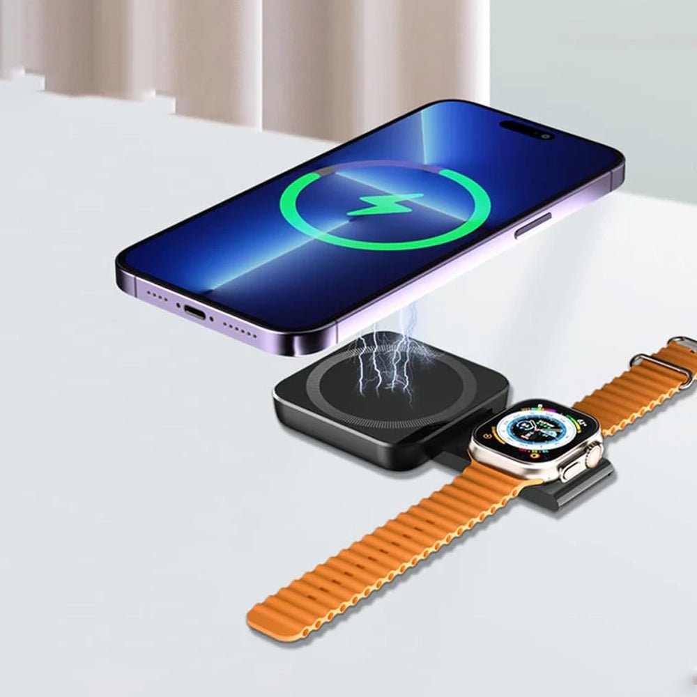 PowerSnap 2-in-1 MagSafe Wireless Charger for iPhone 15/14/13 & Apple Watch - Fast Magnetic Charging Stand for Home, Office & Travel