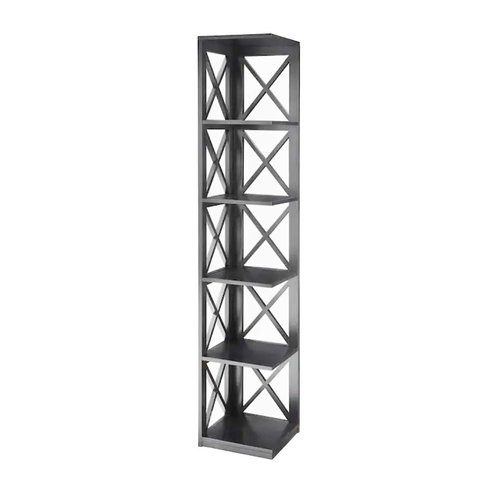 Convenience Concepts Oxford 5-Tier Corner Bookcase in Black - Space-Saving Bookshelf for Living Room, Office & Bedroom Organization