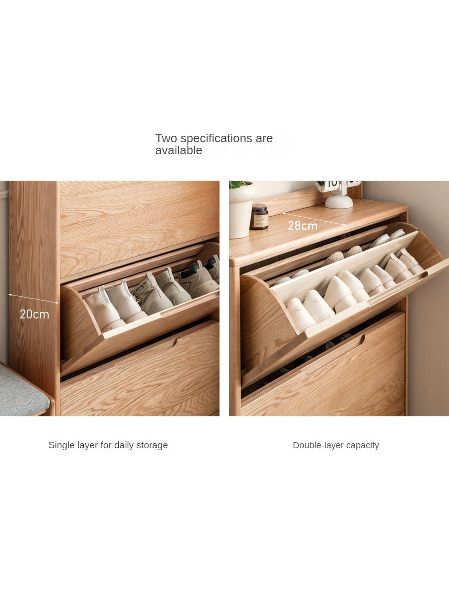 Solid Wood Shoe Cabinet - Thin Oak & Poplar Entryway Storage Organizer for Home, Porch, and Doorway | Perfect for Small Spaces & Clutter-Free Entry