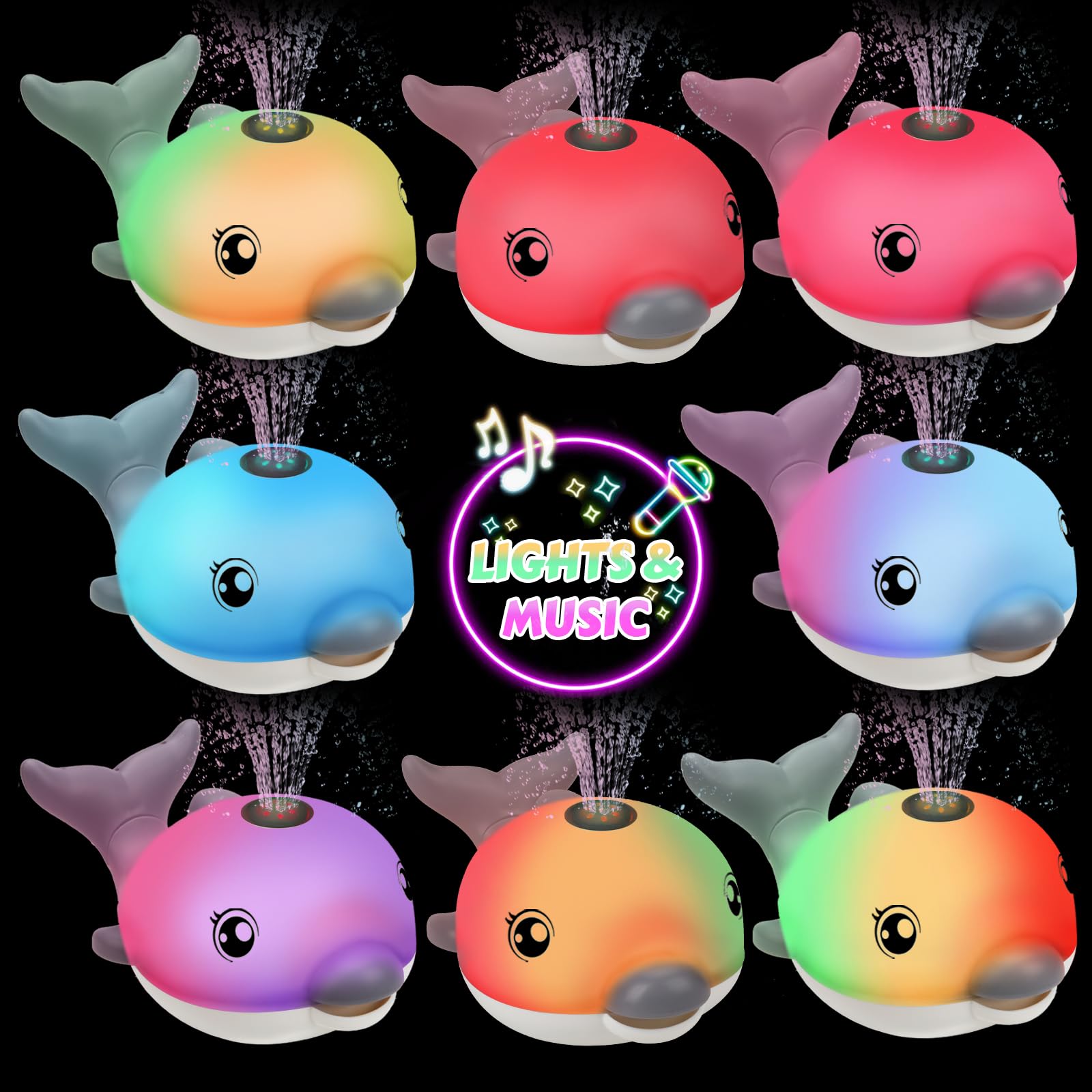 Rechargeable Light Up Dolphin Bath Toys for Babies & Toddlers 6-18 Months - Musical Sprinkler Bathtub Toys for Boys & Girls 1-4 Years - Perfect Easter Basket Stuffers & Sensory Play for Infants (Grey)