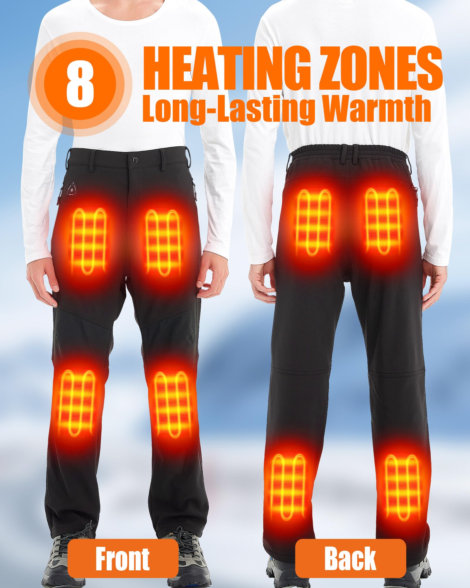 Heated Pants for Men - 7.4V 16000mAh Battery Powered Winter Thermal Pants with 4-in-1 Smart Controller - Ideal for Hunting, Skiing, Snowboarding & Outdoor Winter Activities