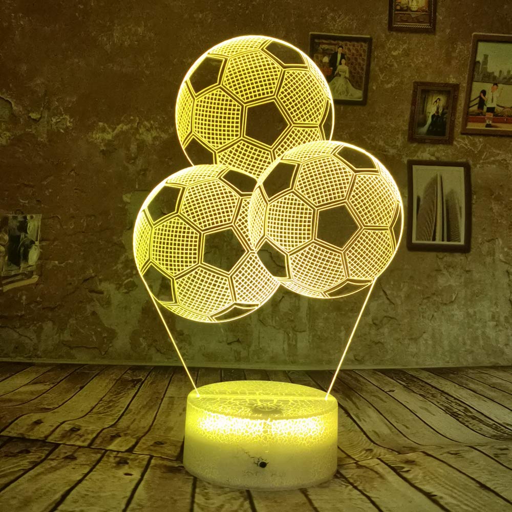 3D Soccer Football Night Light - LED Touch Switch Table Lamp with 7 Color Changing Modes, Optical Illusion Decor for Kids Room, Birthday Gift, Christmas Home Decor - Perfect for Bedroom, Nursery, Game Room & Party Decorations