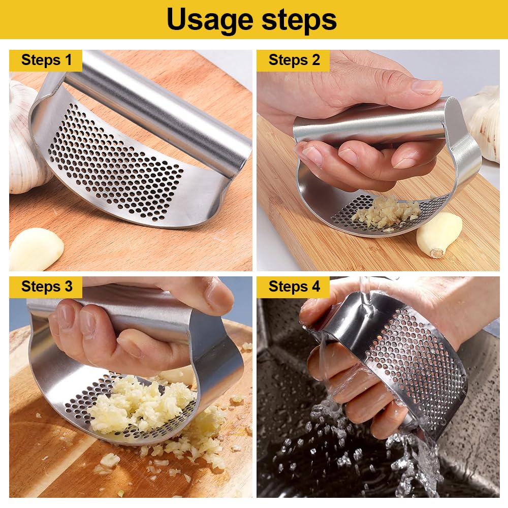 2024 Upgraded Stainless Steel Garlic Press - Kitchen Gadget for Easy Chopping & Peeling