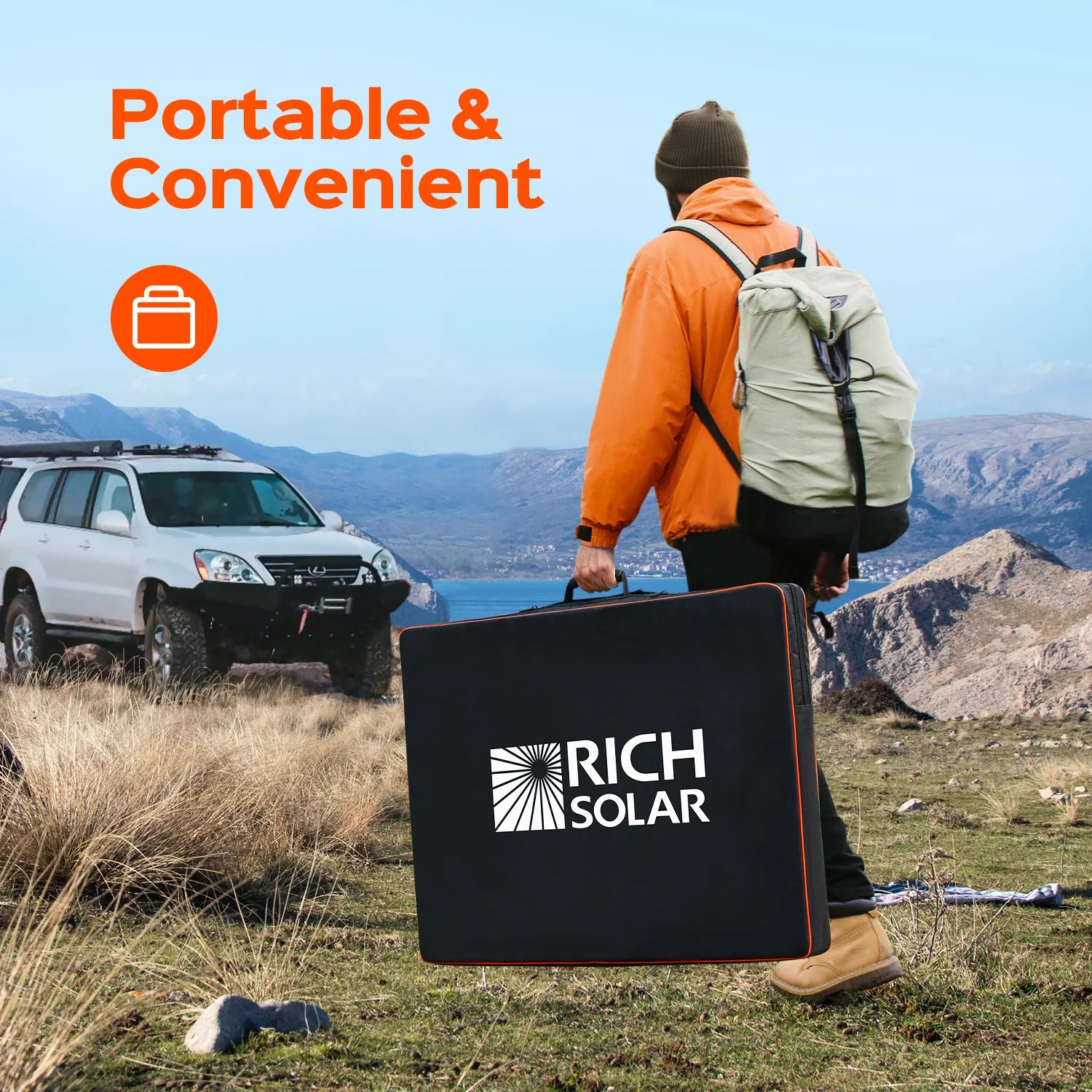 Rich Solar MEGA 200 Watt Portable Briefcase Solar Panel - Foldable Solar Charger for RV, Camping, Boating & Emergency Power - High Efficiency Solar Panel Kit with Charge Controller