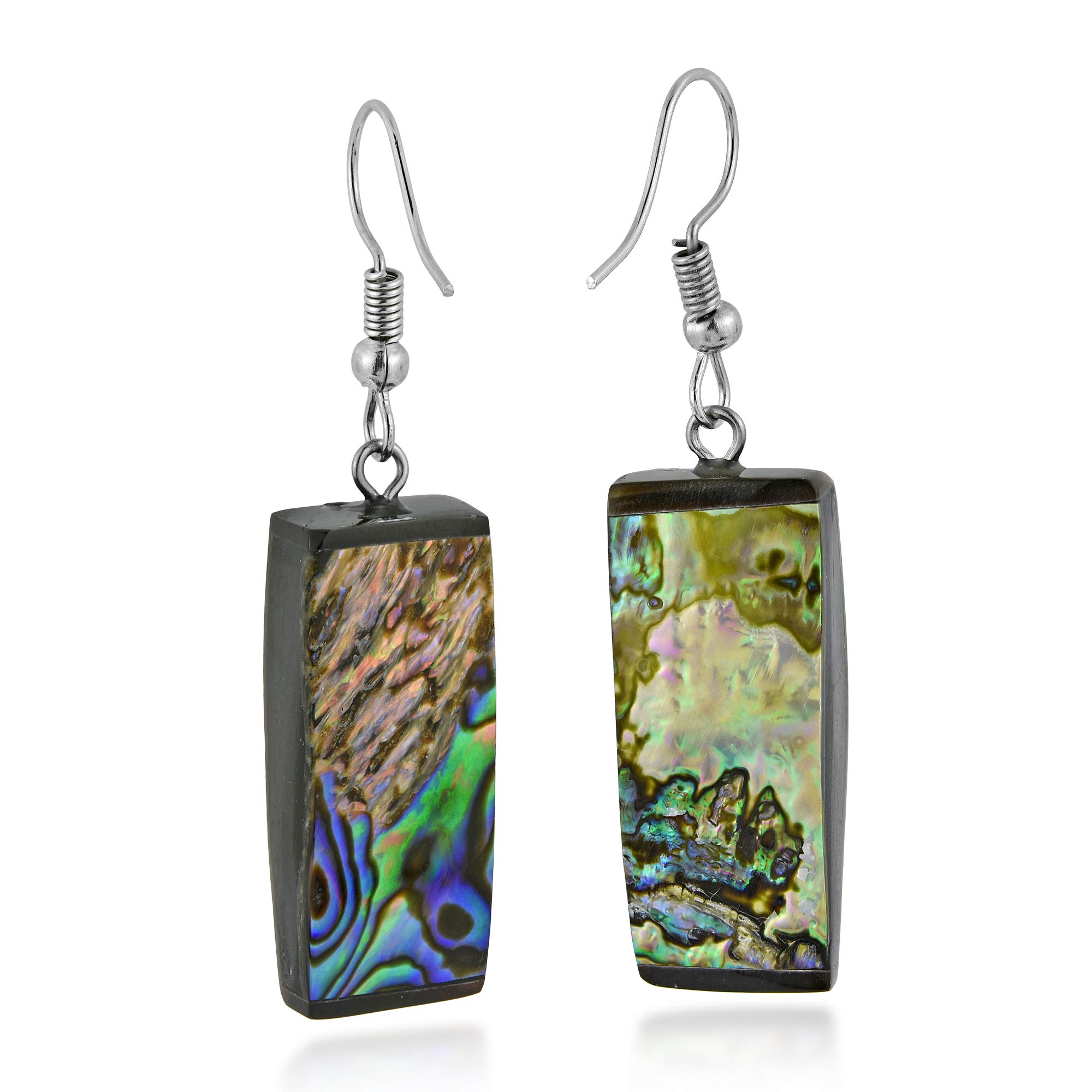 Elegant Tropical Chic Rectangular Abalone Shell Sterling Silver Dangle Earrings | Handmade Jewelry for Women | Perfect for Beach Weddings, Boho Parties & Summer Fashion