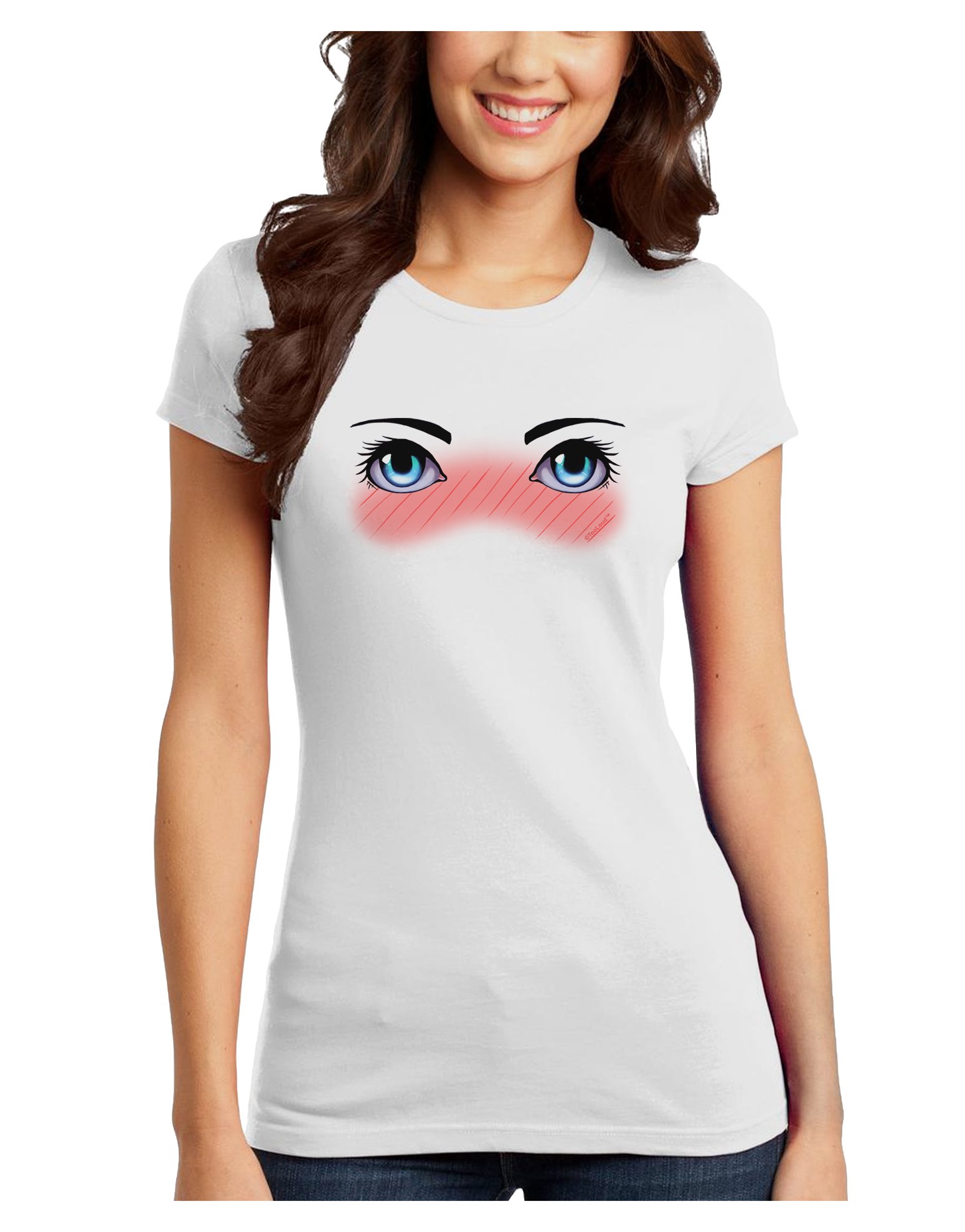 TOOLOUD Anime Blushing Eyes Graphic Tee for Juniors - Cute Petite T-Shirt for Anime Fans, Kawaii Fashion, Cosplay & Casual Wear