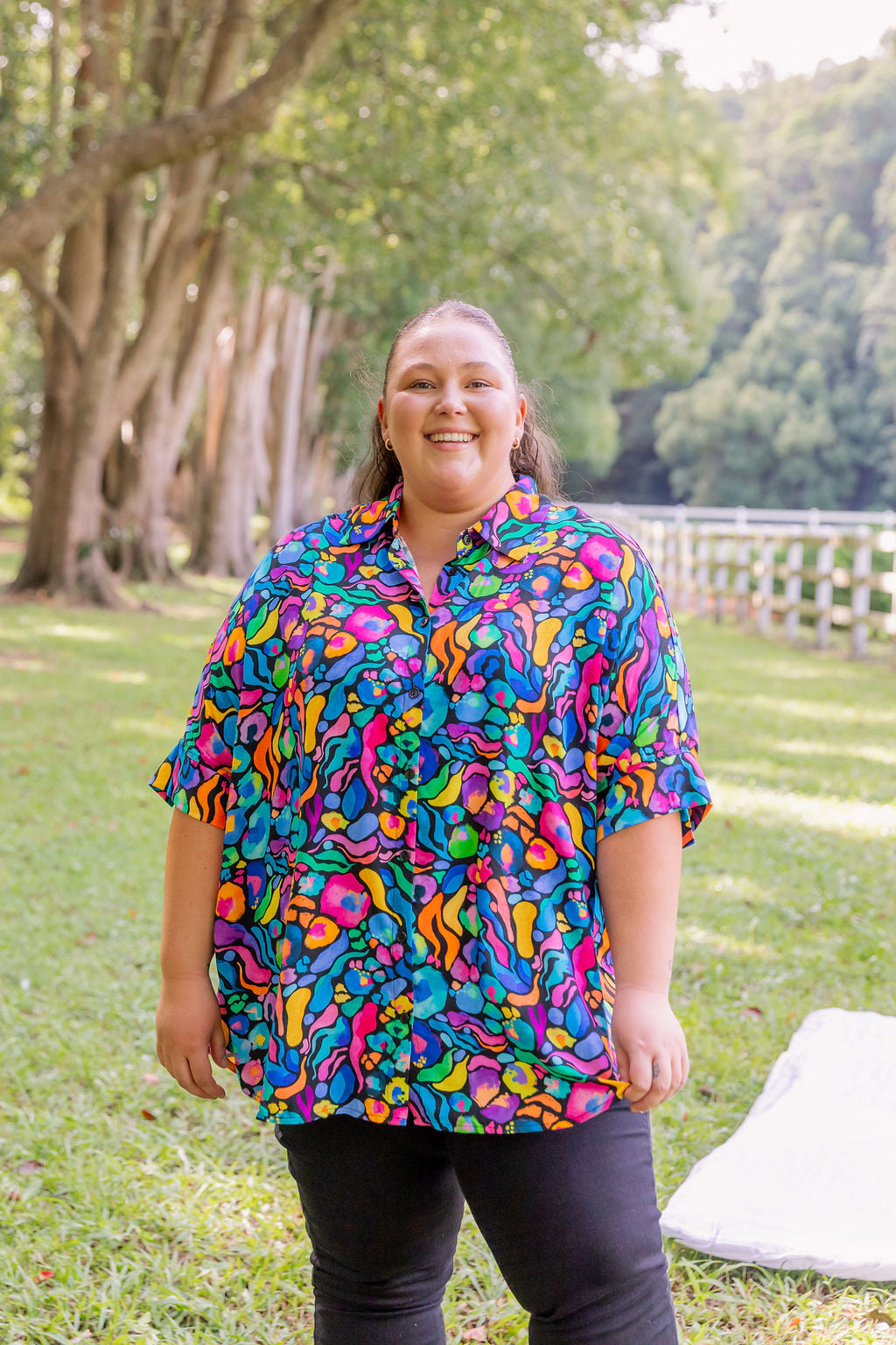 Kasey Rainbow Tammin Shirt - Stylish African Print Women's Top for Casual Wear & Summer Outfits