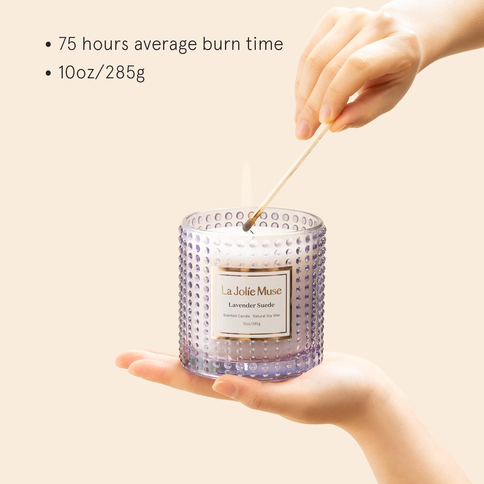 LA JOLIE MUSE Lavender Scented Suede Candle - 10oz Aromatherapy Candle with 75 Hours Burn Time - Perfect Mothers Day Gift, Home Decor & Relaxation Scented Candle for Bedroom, Bathroom and Living Room